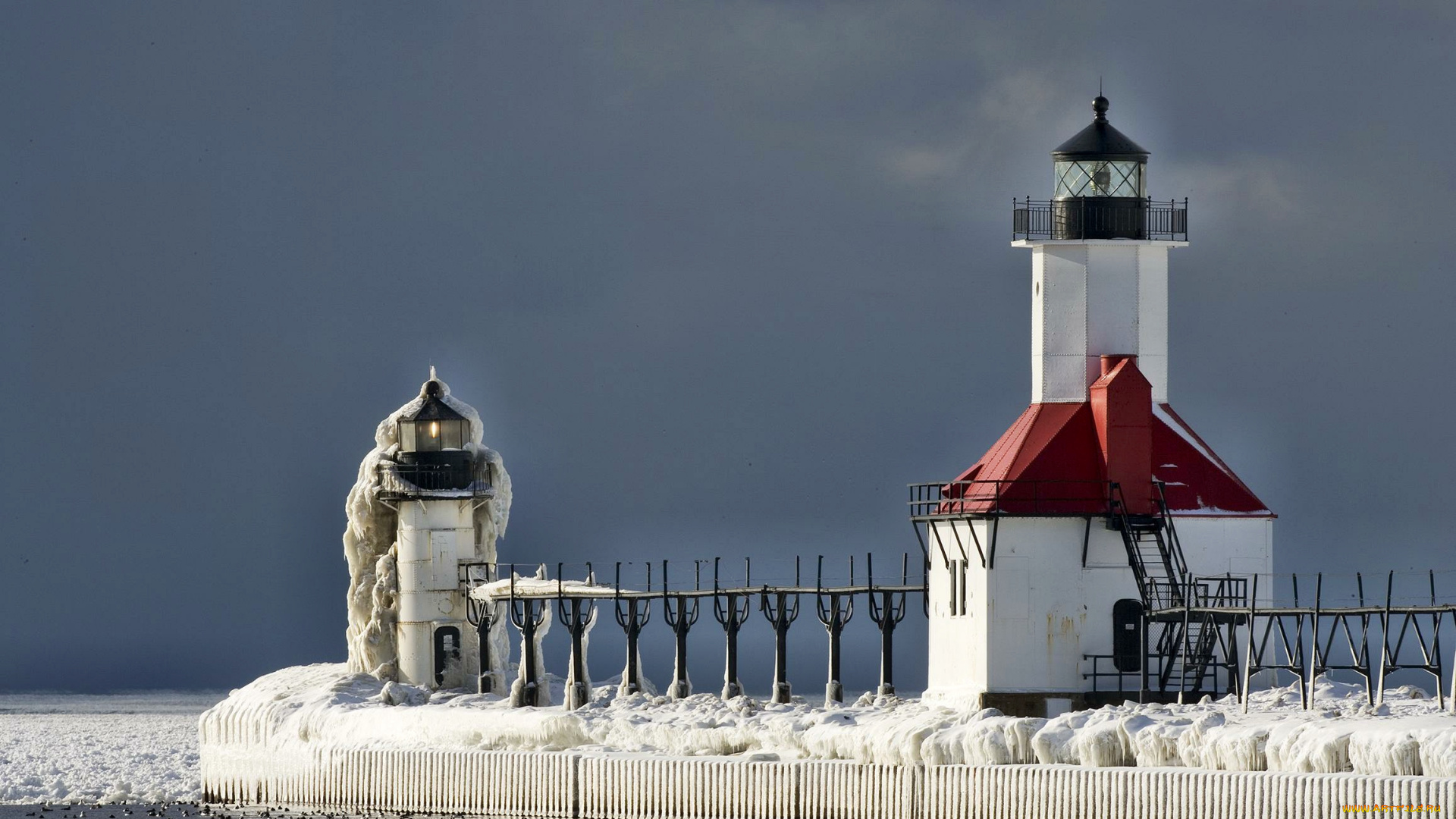 природа, маяки, мол, лед, маяк