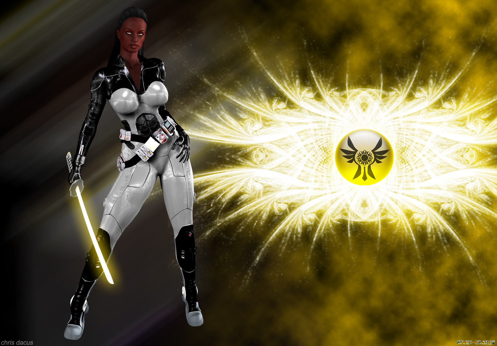 3д, графика, fantasy, , фантазия, меч, девушка, символ, ханаан