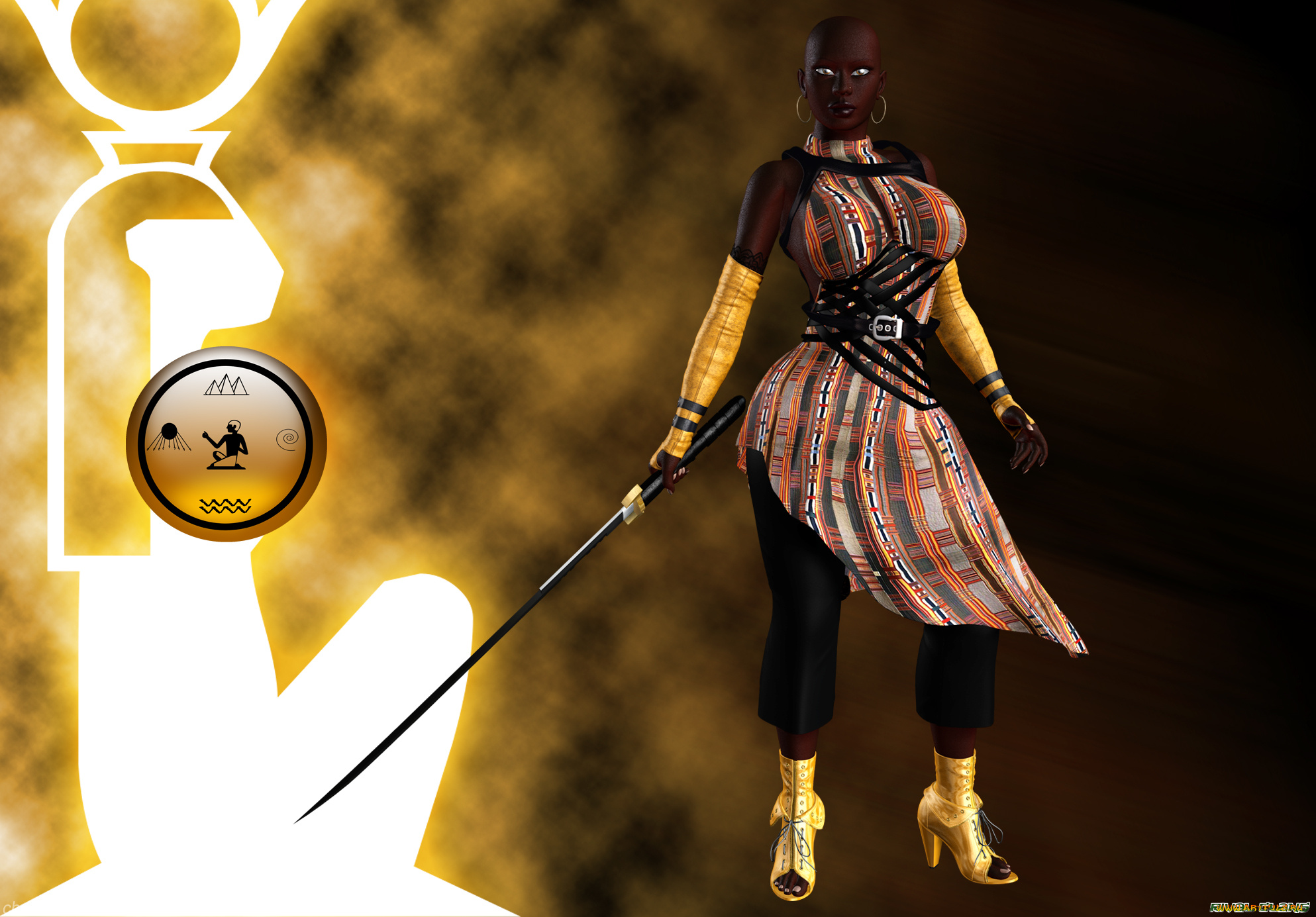 3д, графика, fantasy, , фантазия, меч, символ, девушка, ханаан