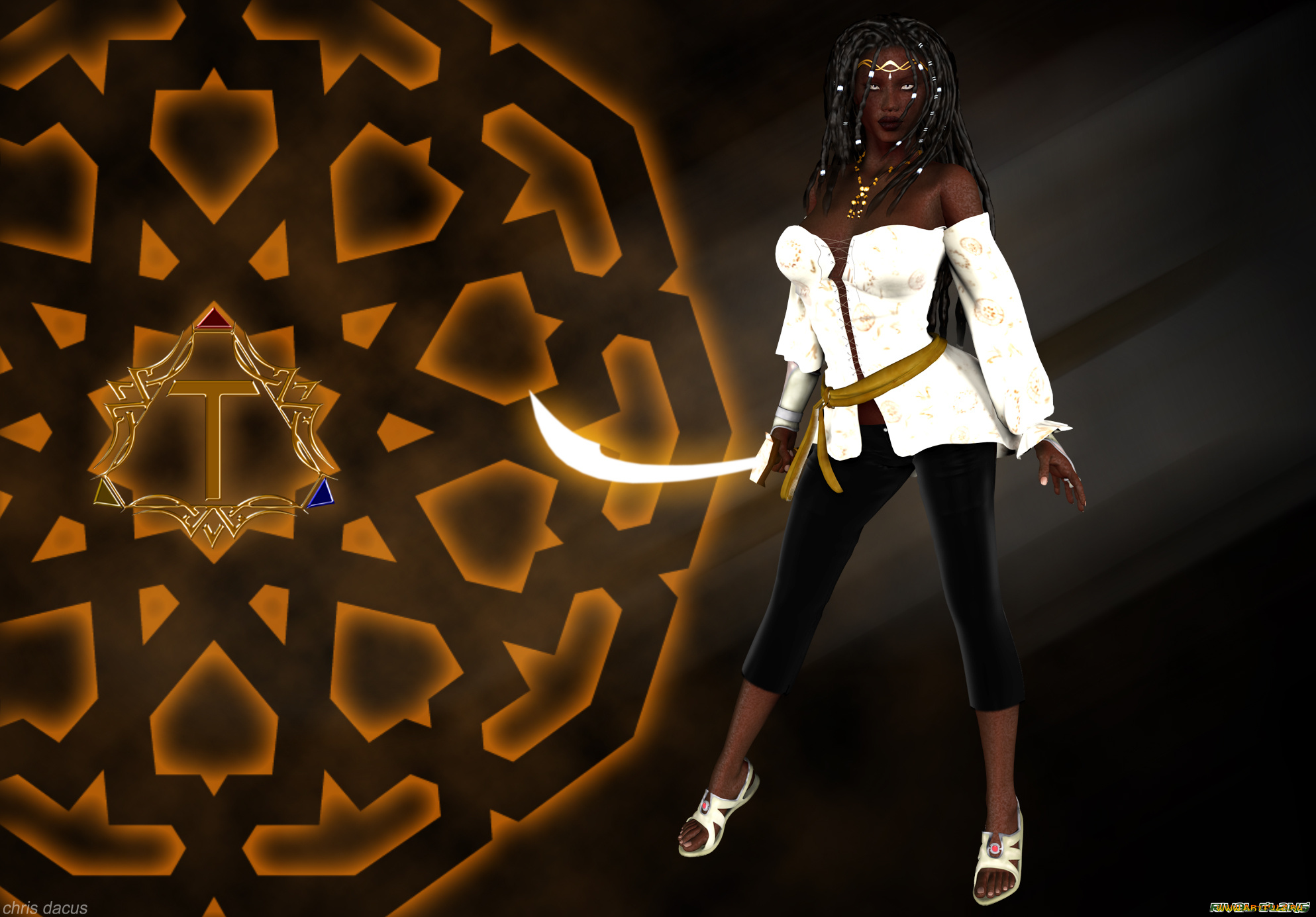 3д, графика, fantasy, , фантазия, символ, меч, ханаан, девушка