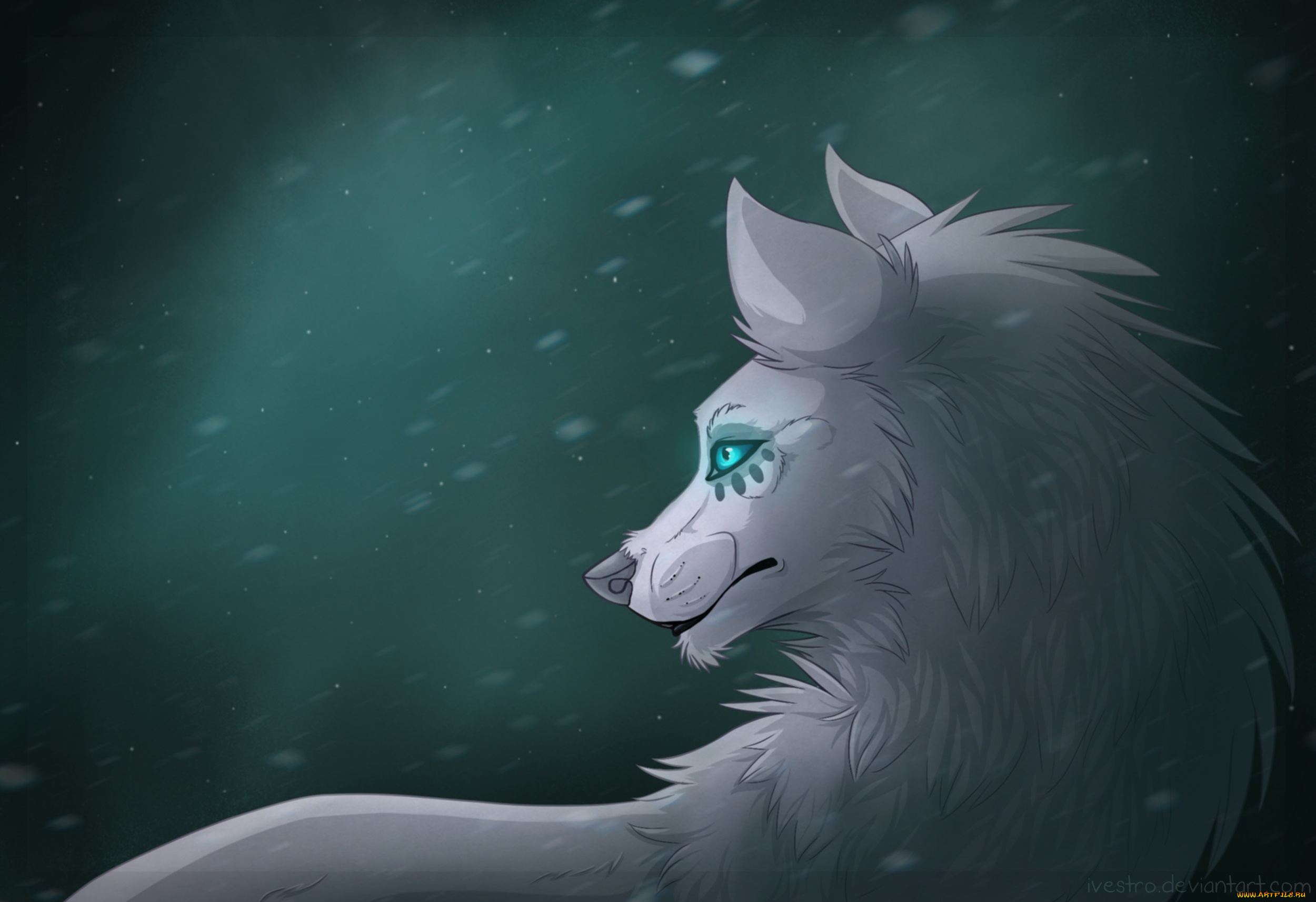 рисованные, животные, , сказочные, , мифические, волк, взляд