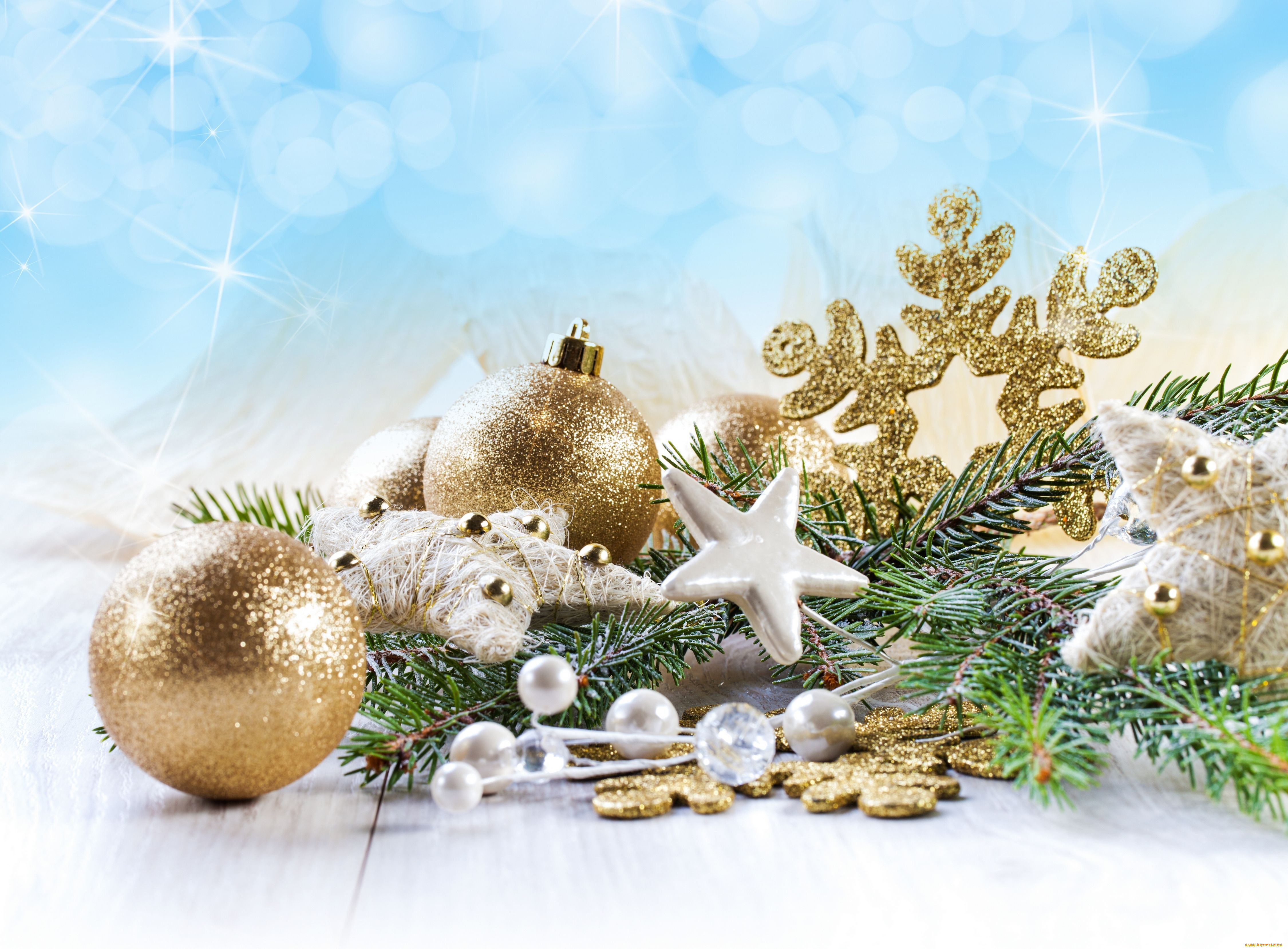 праздничные, украшения, снежинки, звёзды, шарики, ветка