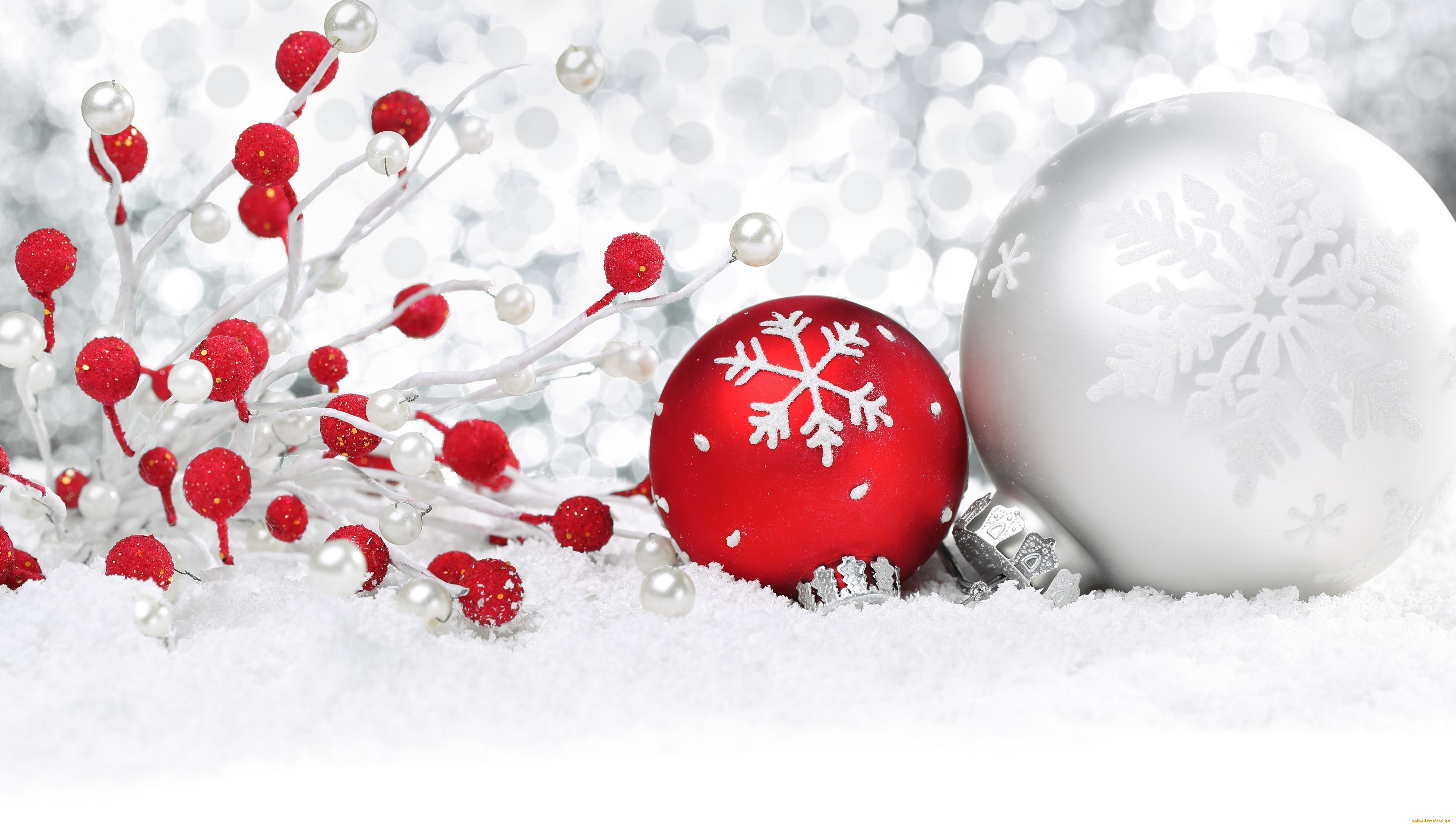праздничные, шарики, снег, украшение