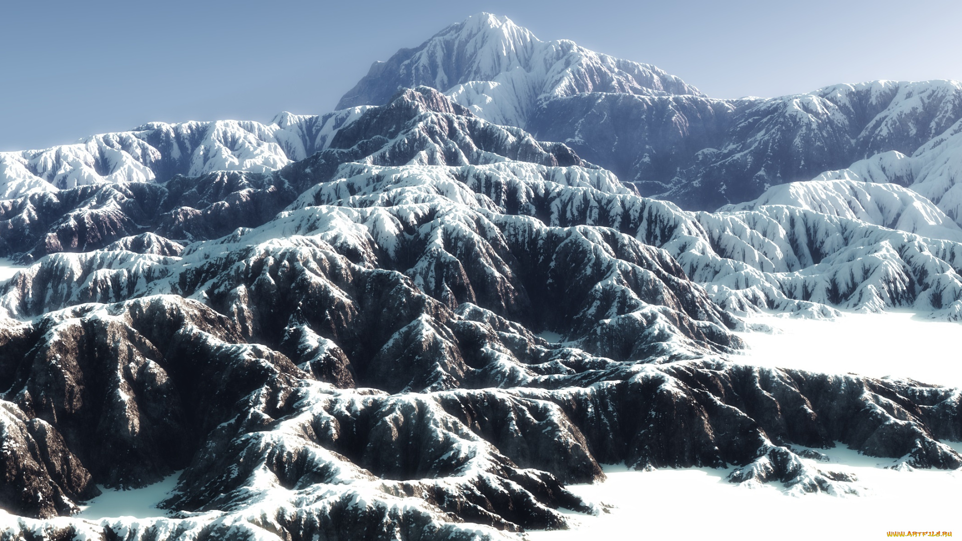 3д, графика, природа, , nature, пейзаж, снег, горы