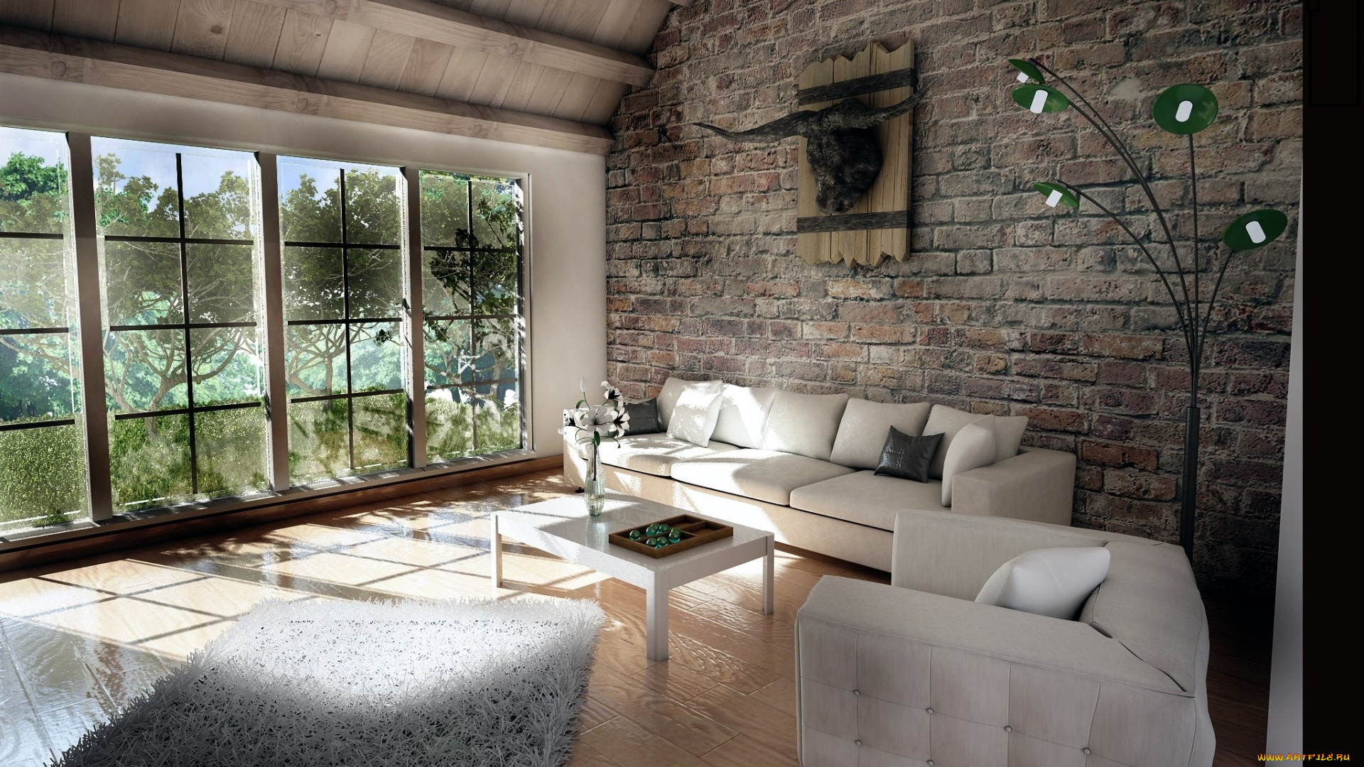 3д, графика, реализм, , realism, стулья, столик, подушки, диван