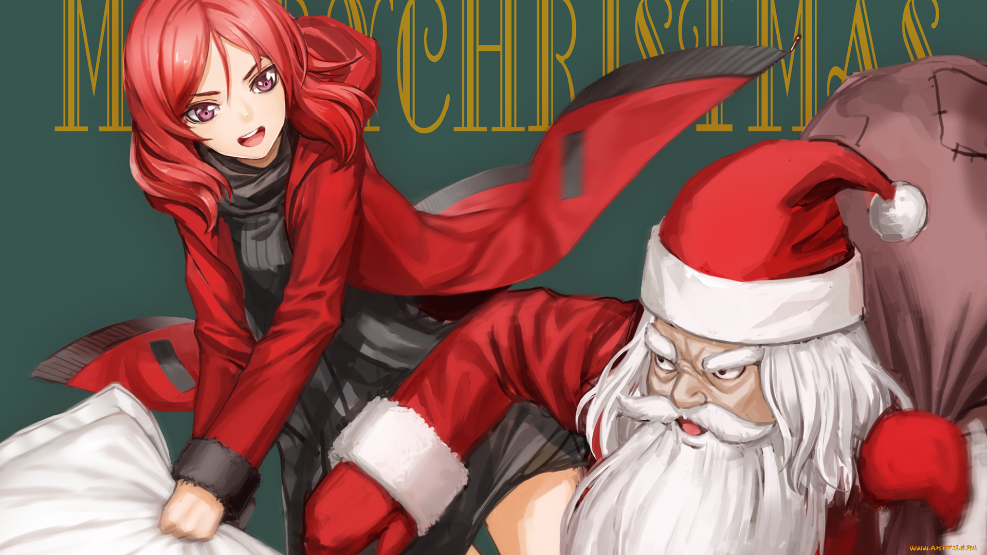 аниме, зима, , новый, год, , рождество, nishikino, maki, дед, мороз, zhouran, christmas, арт, santa, claus, девушка