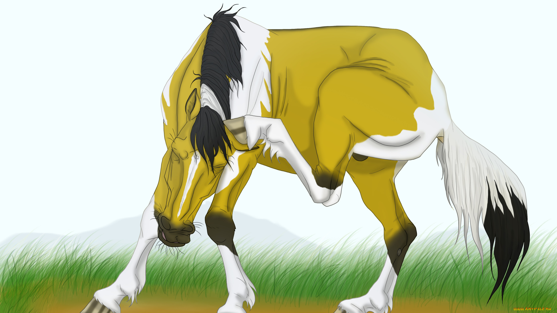 рисованное, животные, , лошади, лето, лошадь