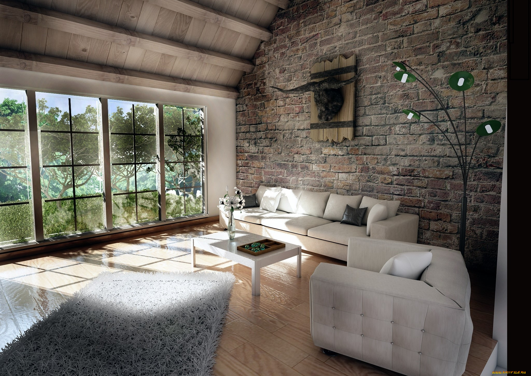 3д, графика, реализм, , realism, стулья, столик, подушки, диван