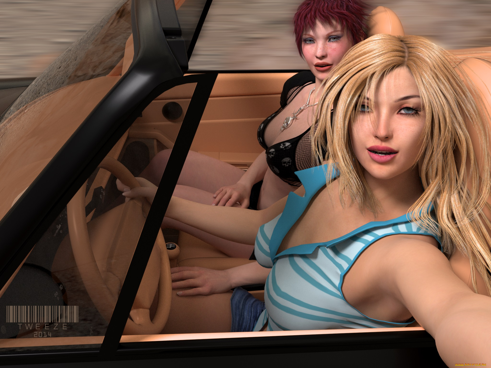 3д, графика, люди, , people, взгляд, фон, автомобиль, девушки