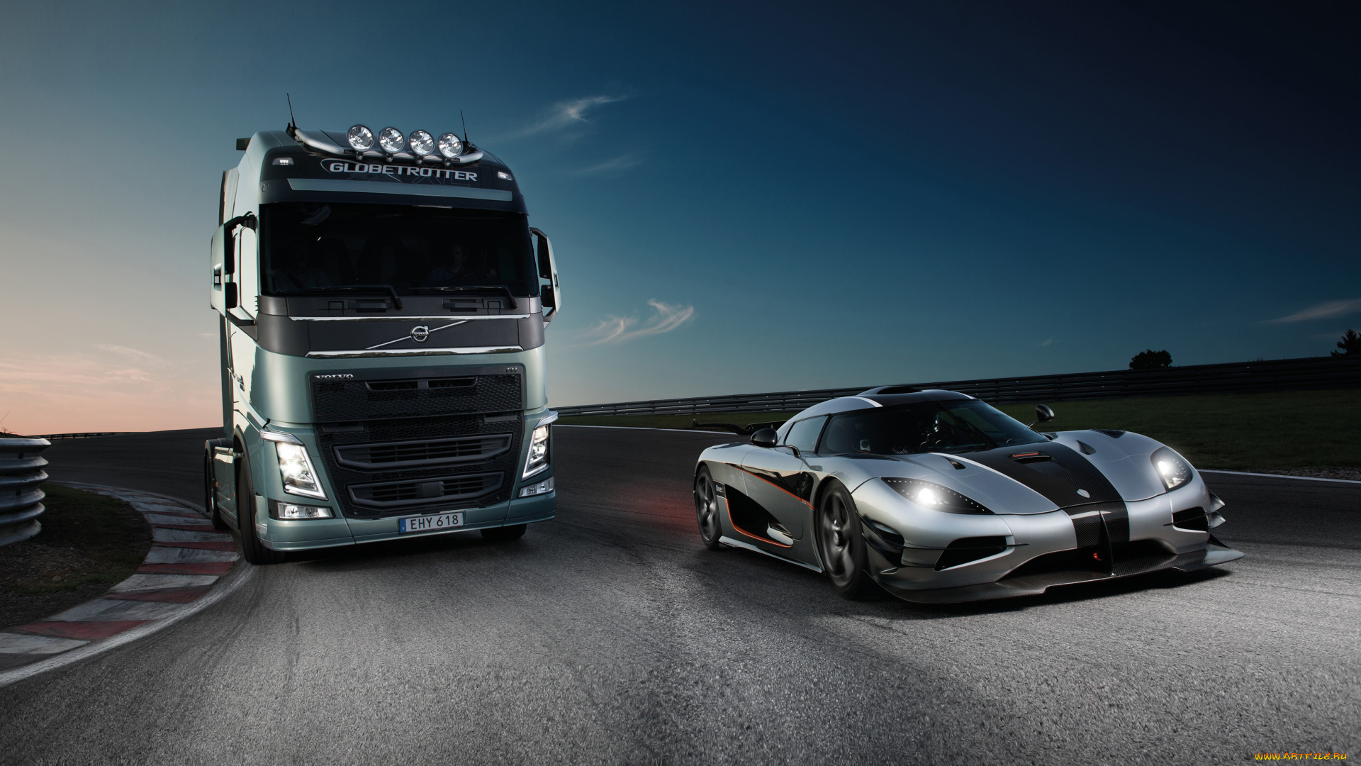 автомобили, разные, вместе, koenigsegg, vs, truck