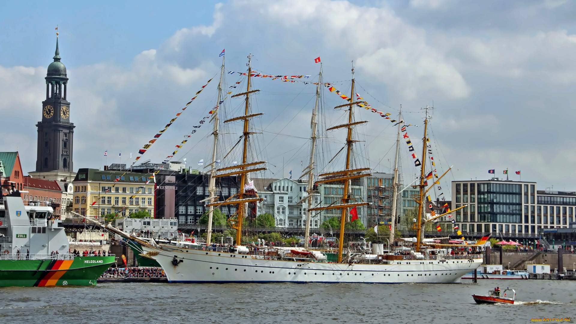 корабли, парусники, причал, гавань