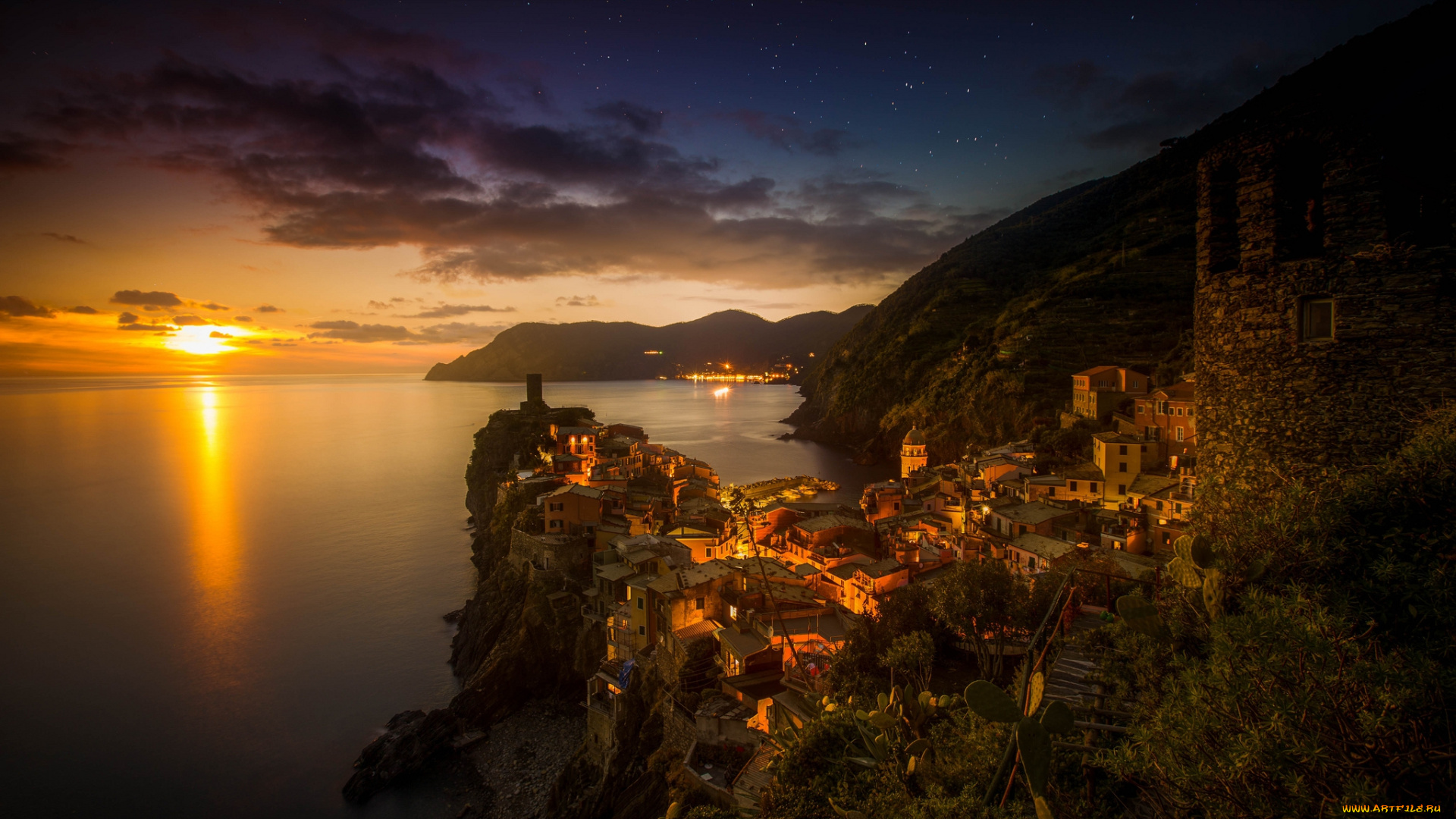vernazza, -, cinque, terre, города, -, пейзажи, рассвет