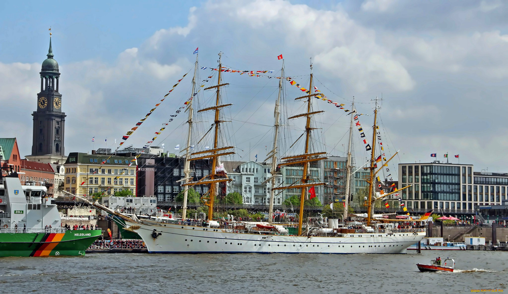 корабли, парусники, причал, гавань