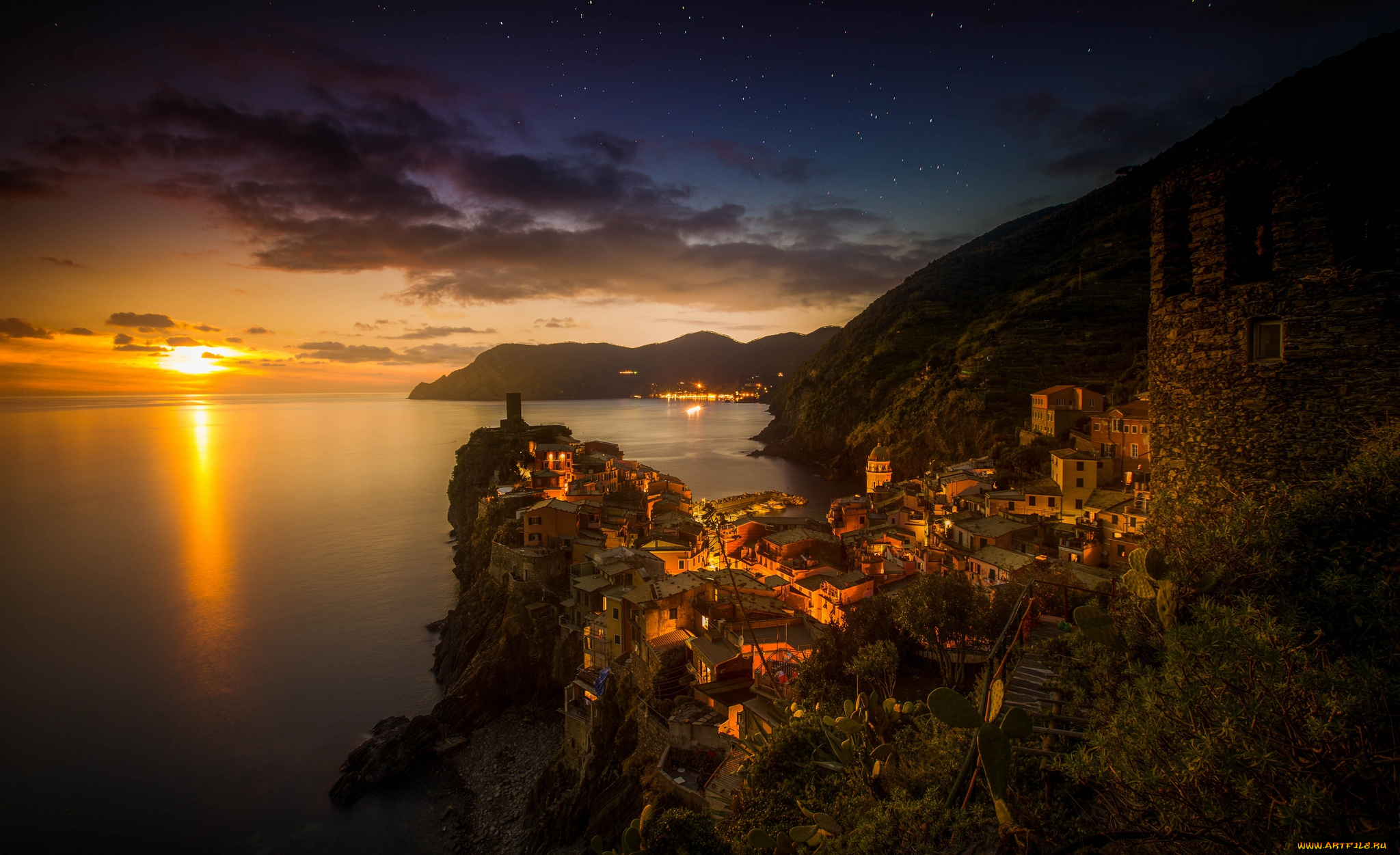 vernazza, -, cinque, terre, города, -, пейзажи, рассвет