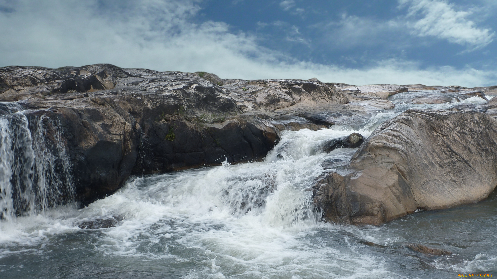 природа, водопады, поток, камни