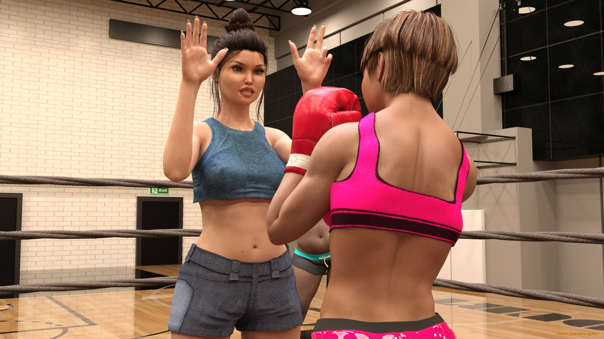 3д, графика, спорт, , sport, бокс, фон, девушки, взгляд