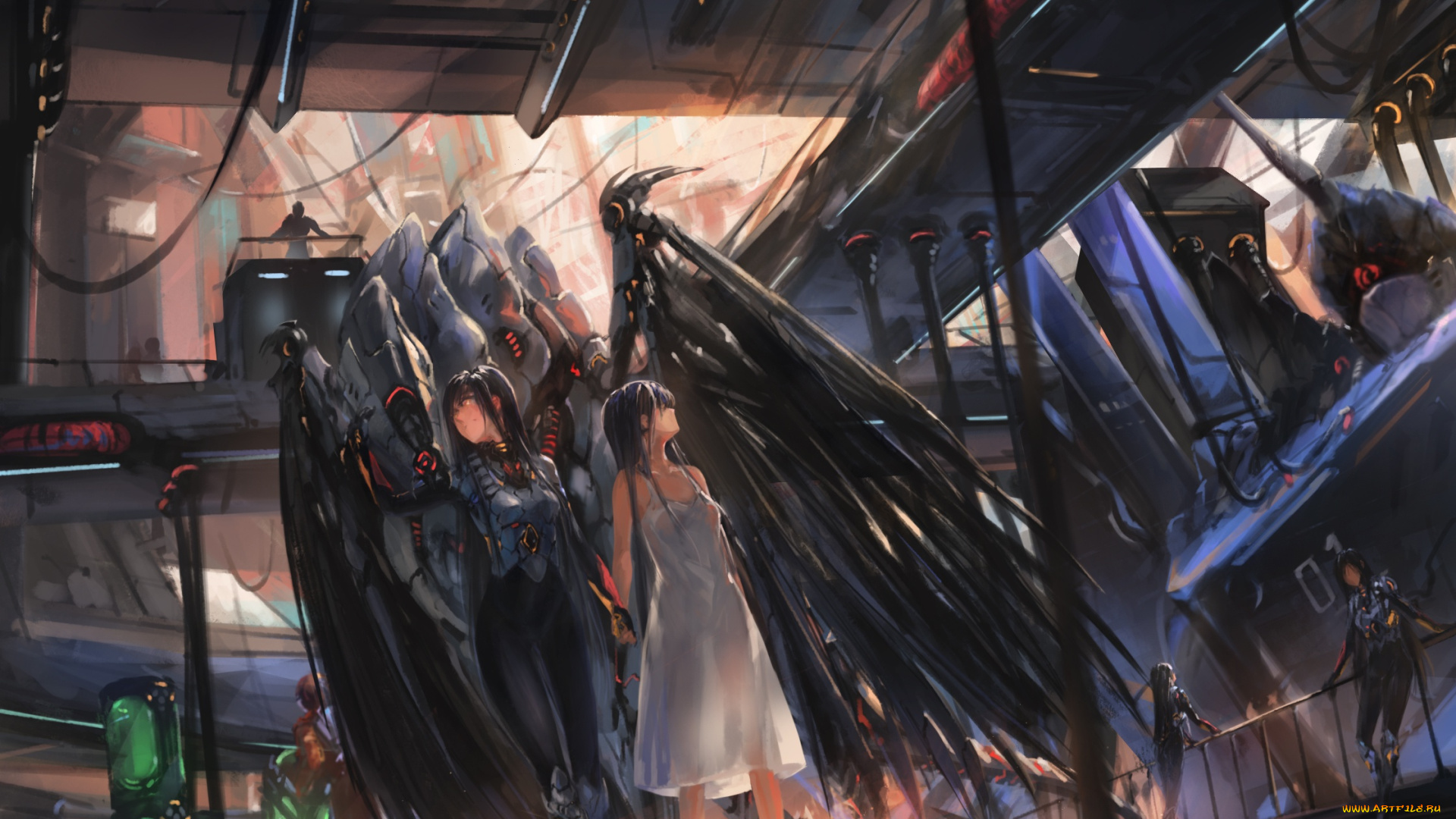 аниме, ангелы, , демоны, девушка, арт