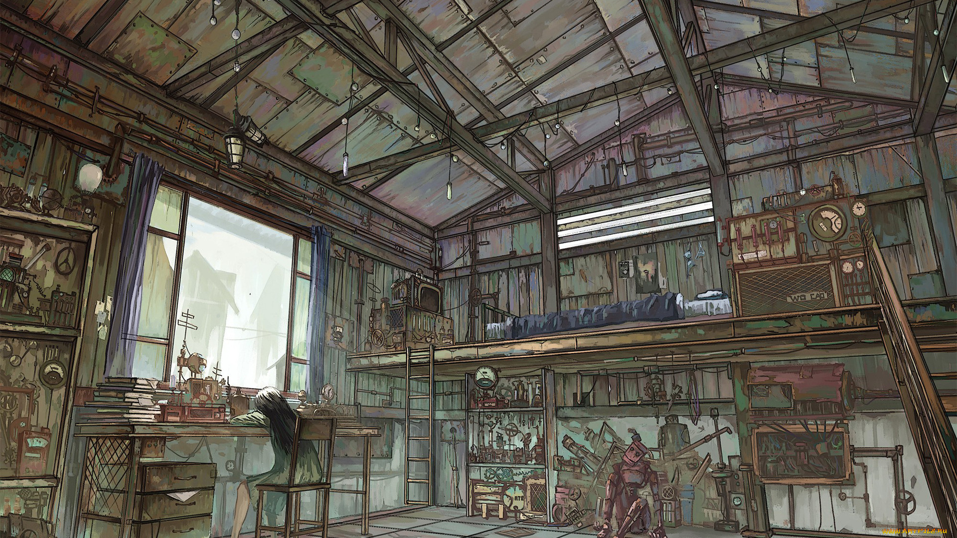 аниме, город, , улицы, , интерьер, , здания, сарай