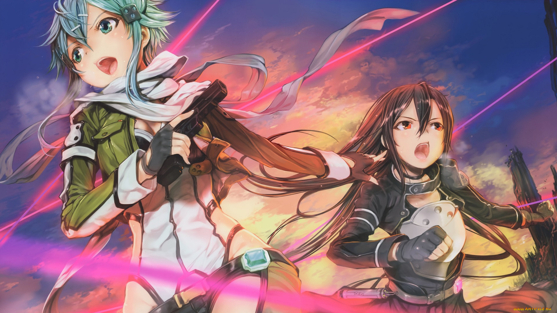 аниме, sword, art, online, синон, кирито