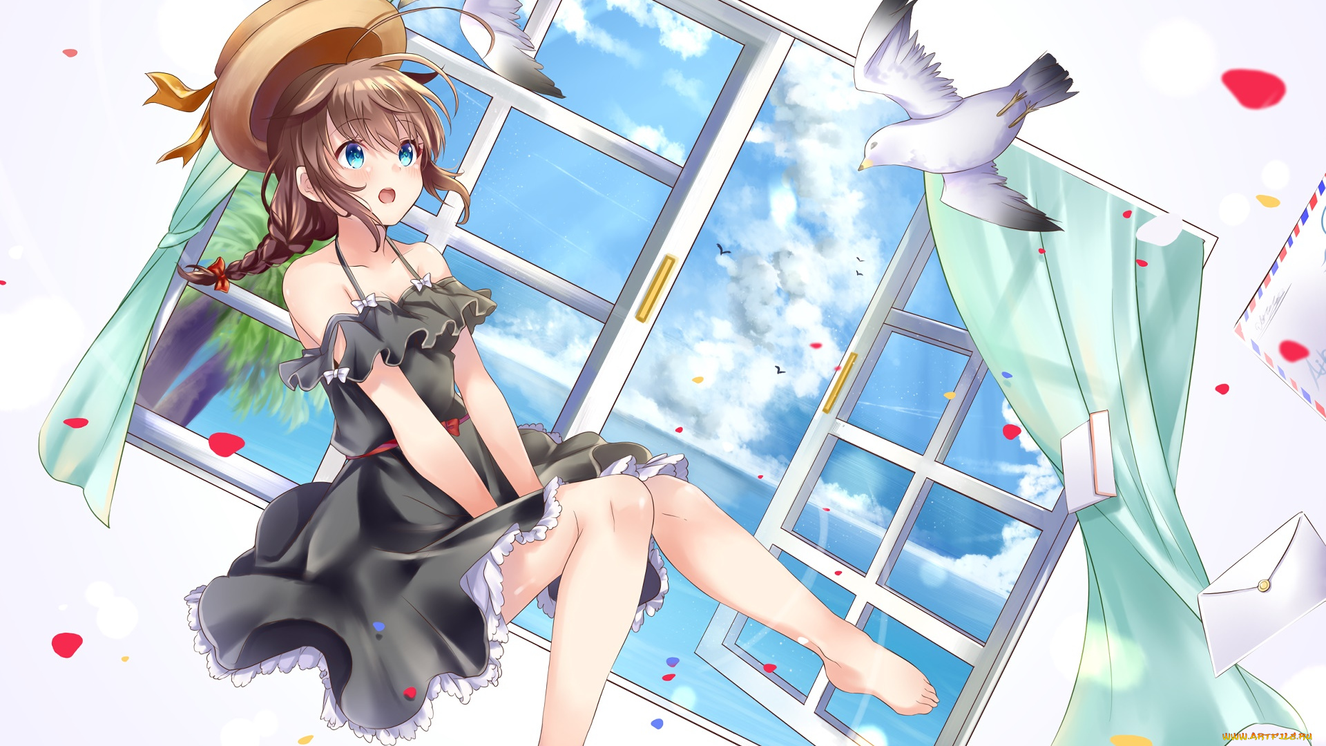 аниме, животные, , существа, взгляд, девушка, фон