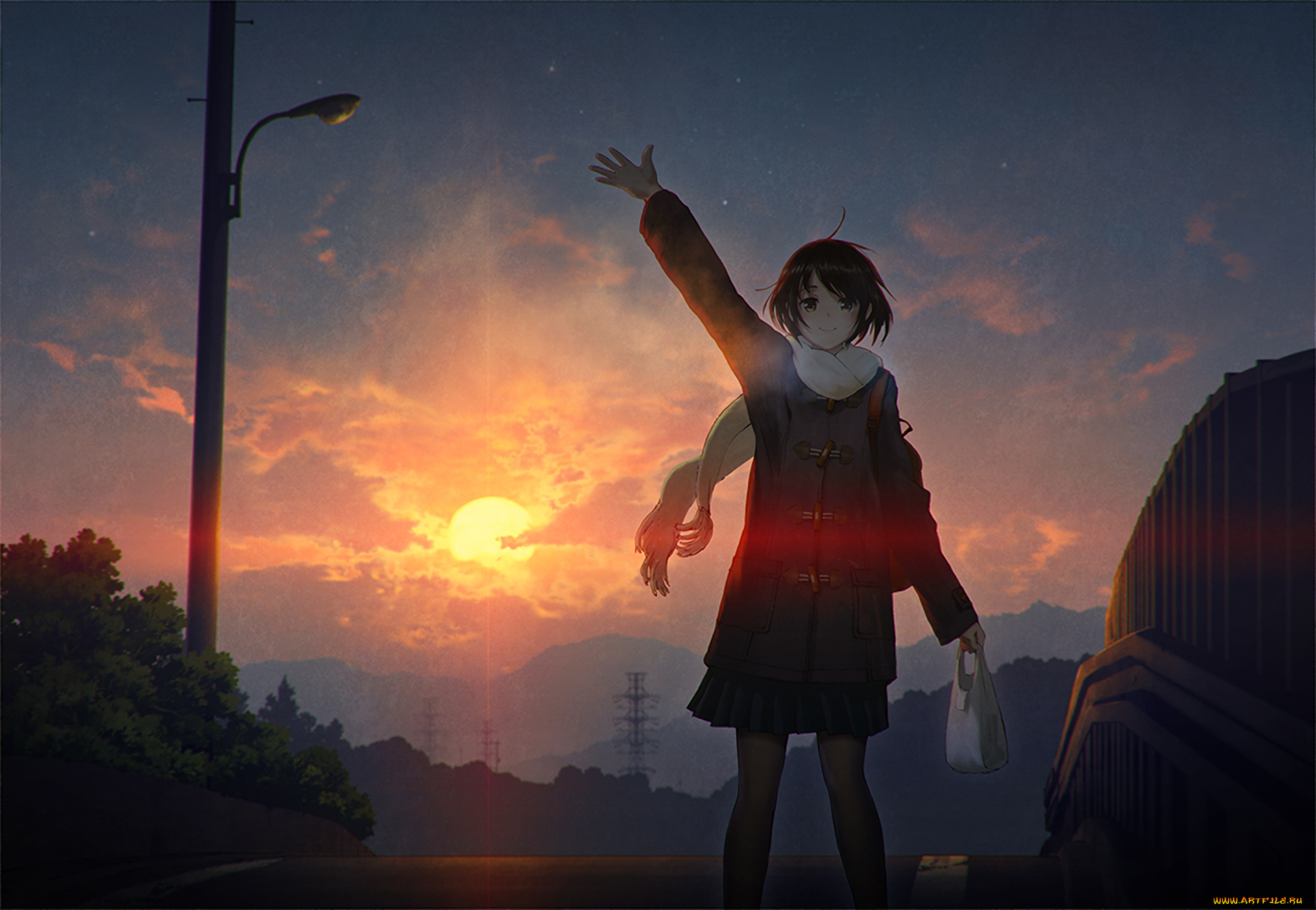 аниме, пейзажи, , природа, девушка