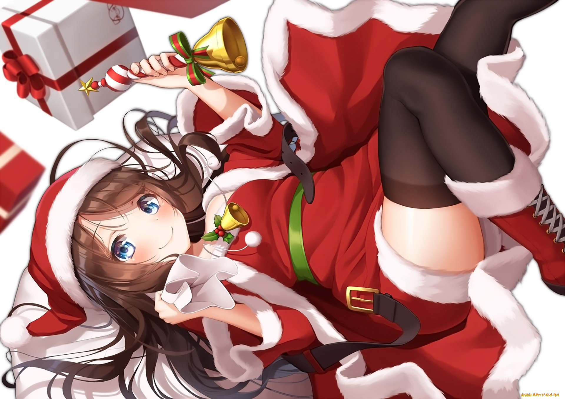 аниме, зима, , новый, год, , рождество, взгляд, фон, девушка