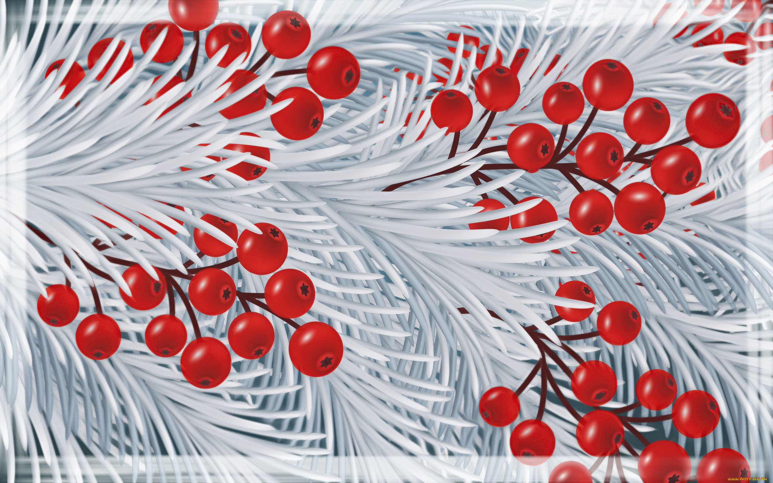 векторная, графика, природа, , nature, ветка, настроение, елка, рябина, иголки, фон, Ёлка