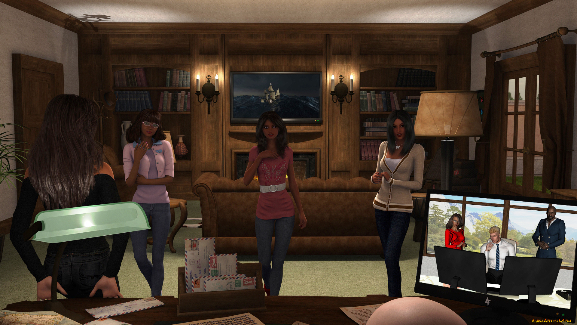 3д, графика, люди, , people, девушки, взгляд, фон