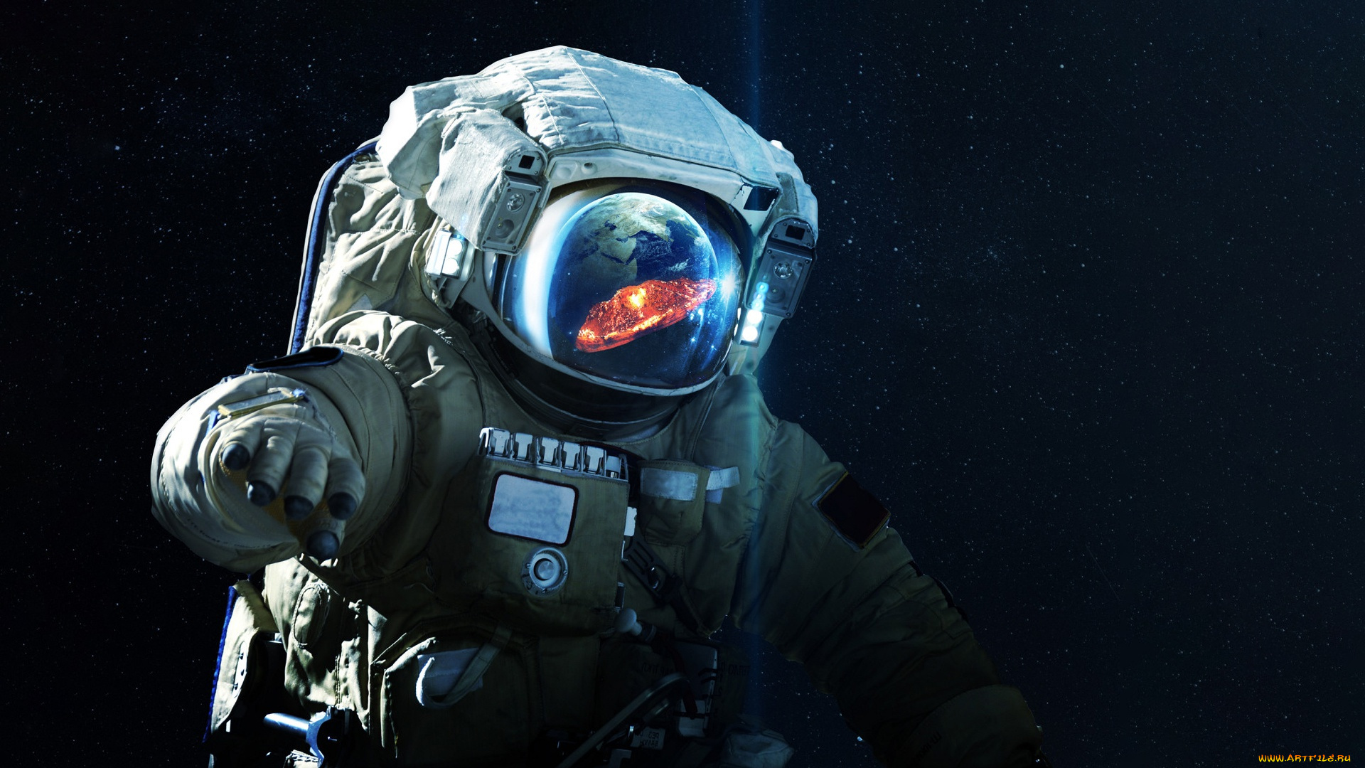 космос, астронавты, космонавты, отражение, звезды, скафандр
