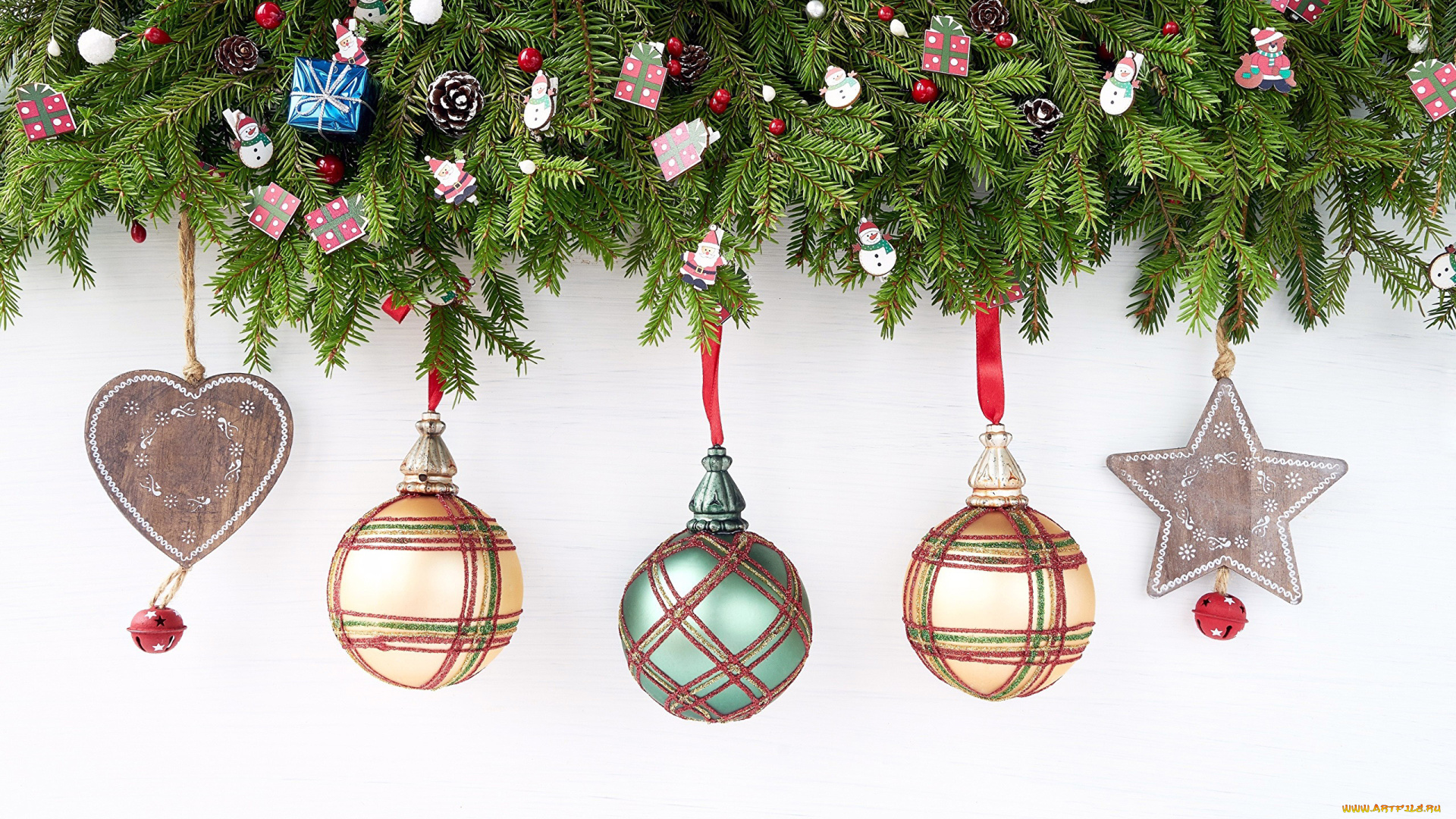 праздничные, шары, украшения, шарики, ветки, еловые