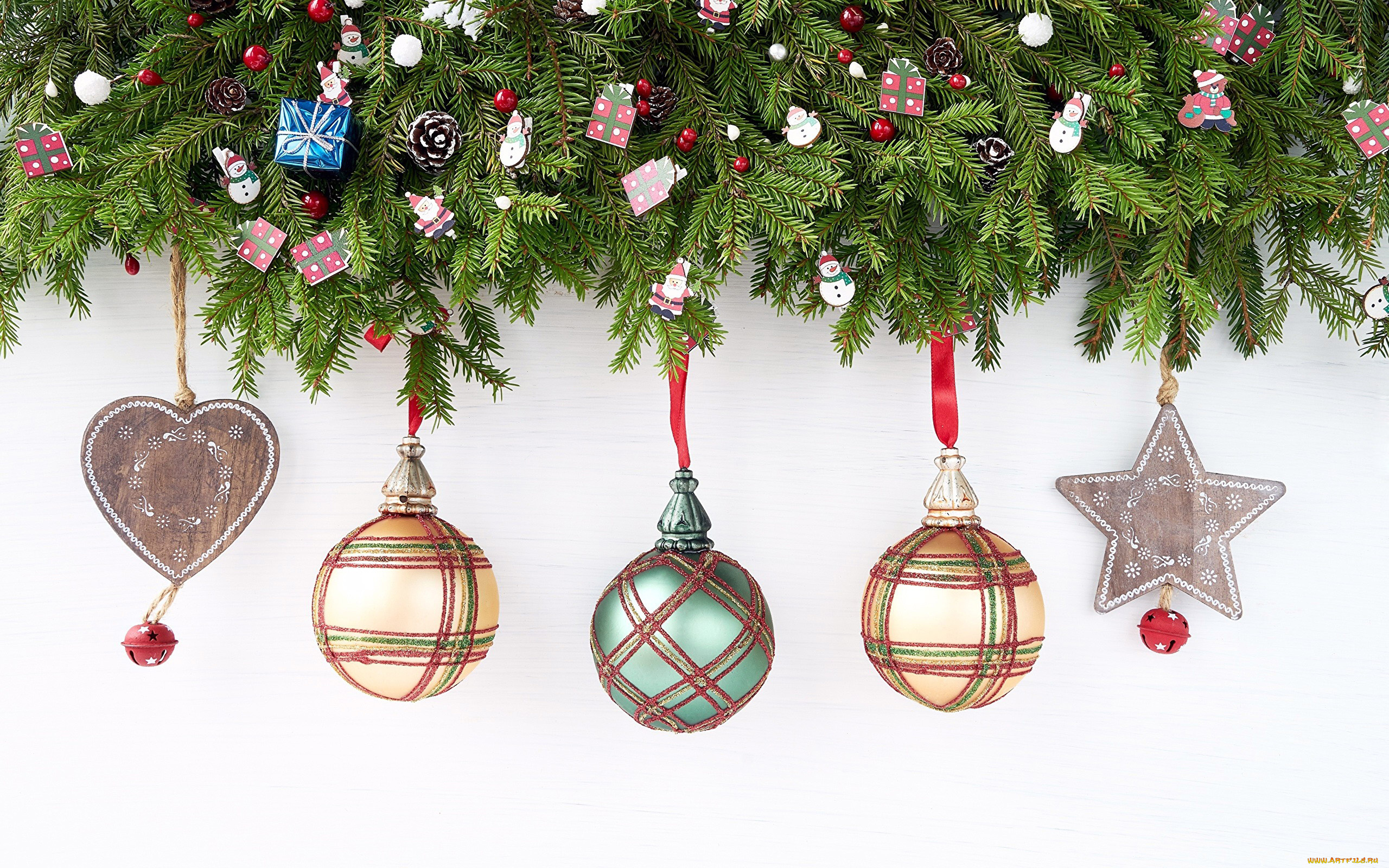 праздничные, шары, украшения, шарики, ветки, еловые