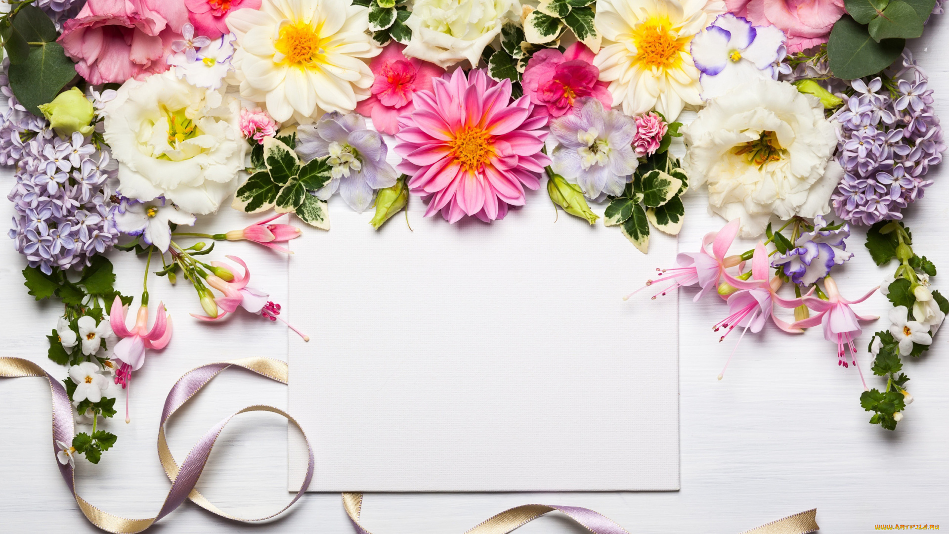 цветы, разные, вместе, сирень, георгины, фуксия