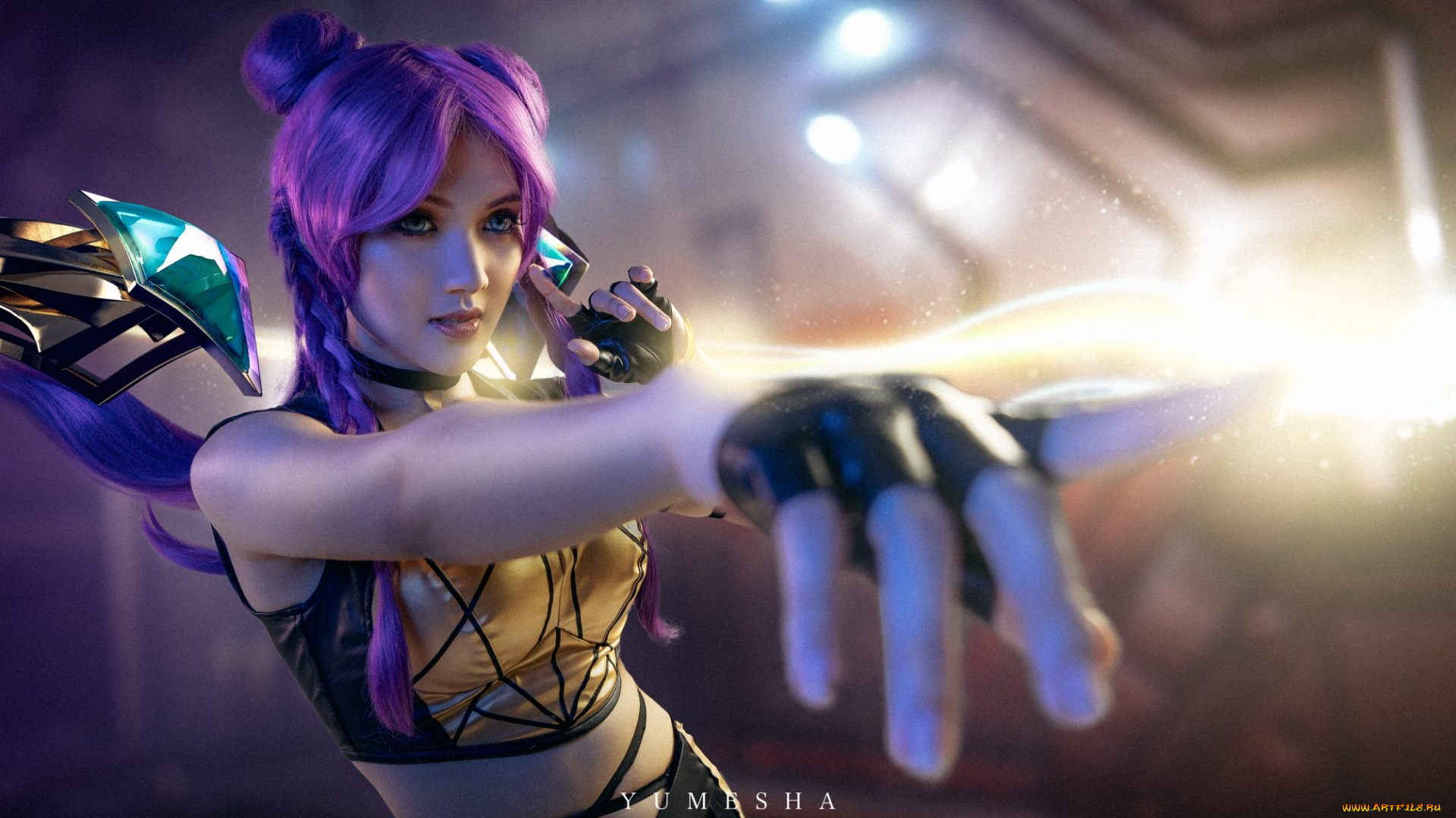 девушки, -, креатив, , косплей, костюм, свет, жест