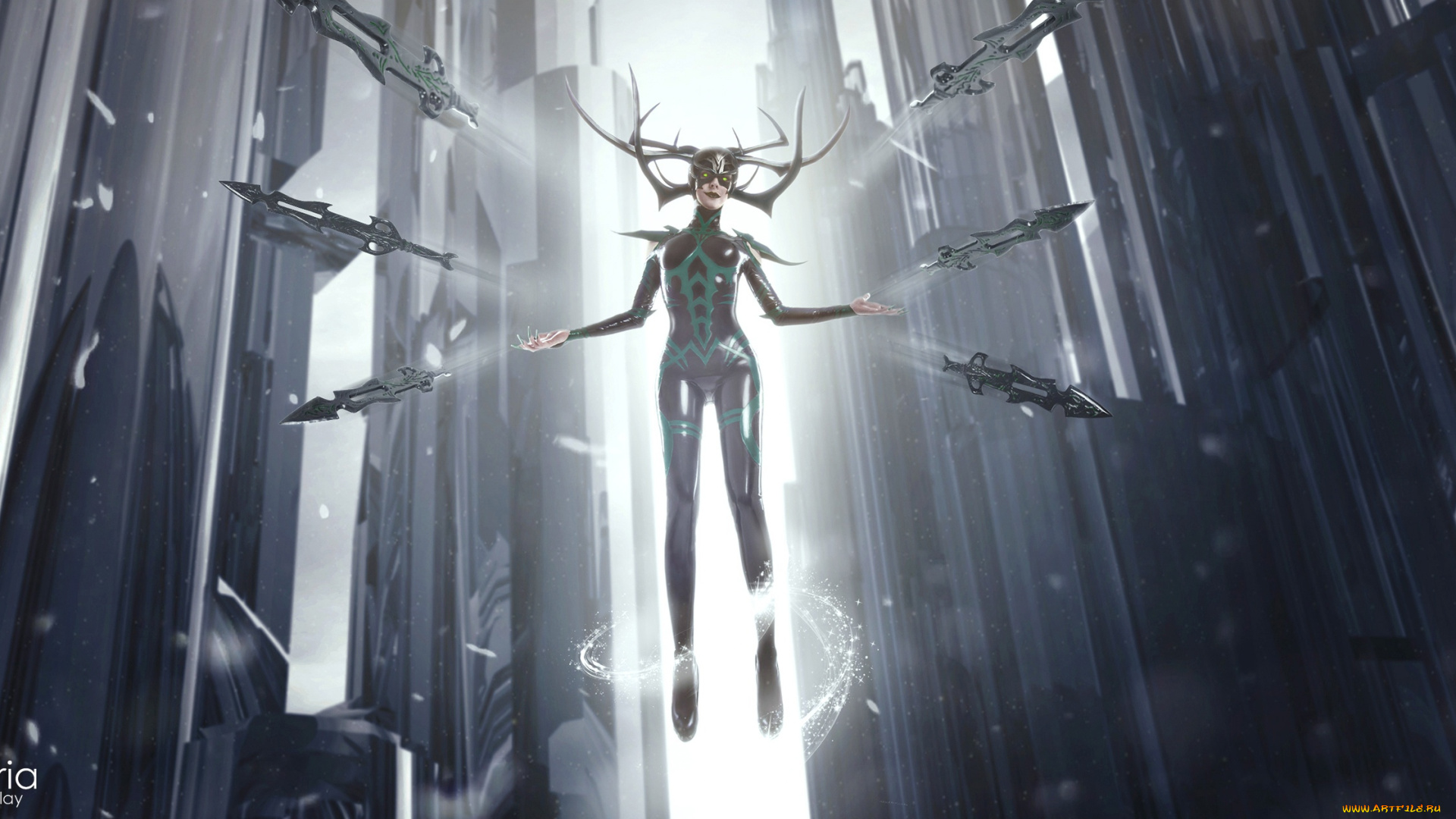 девушки, -, креатив, , косплей, рога, костюм, оружие