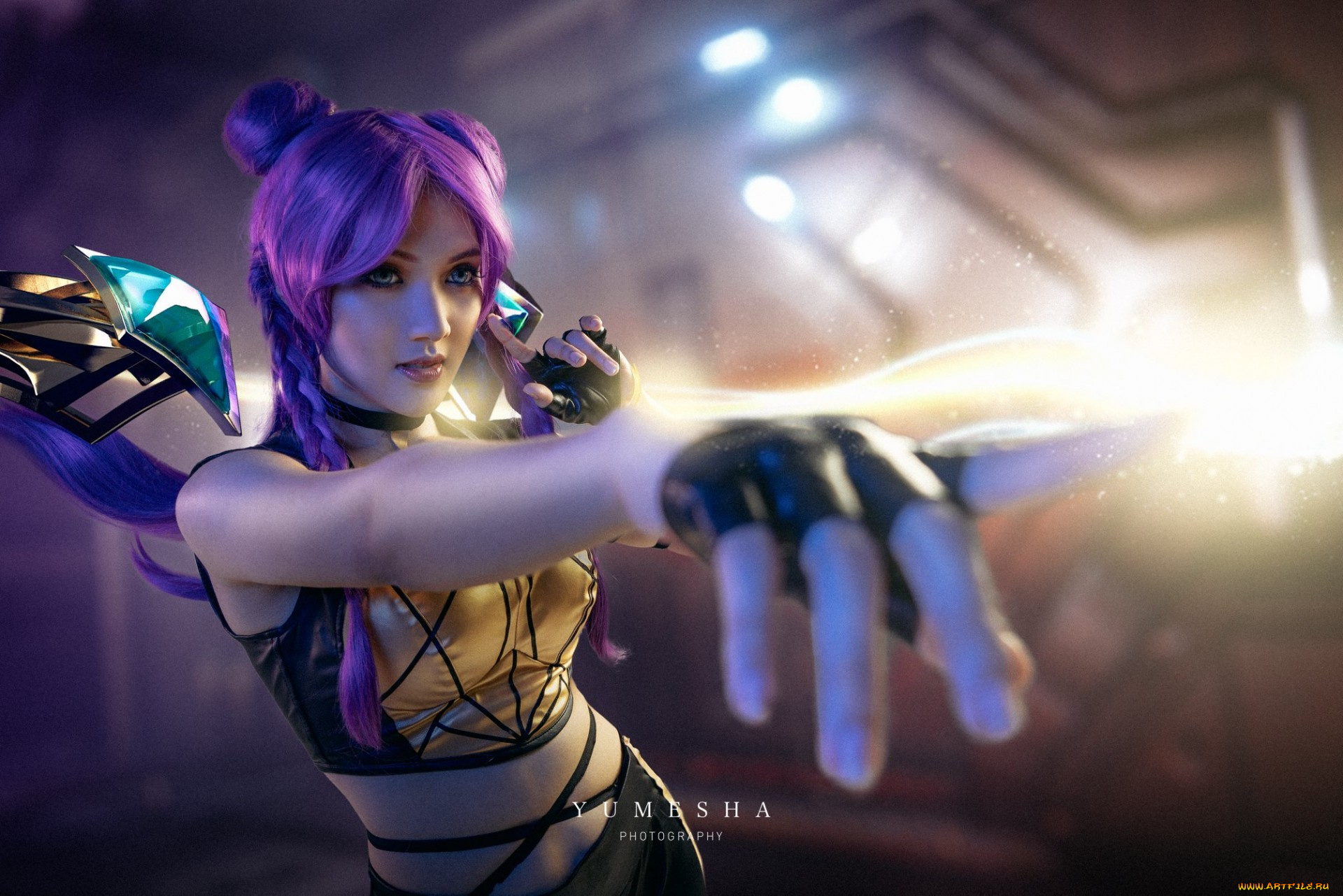 девушки, -, креатив, , косплей, костюм, свет, жест