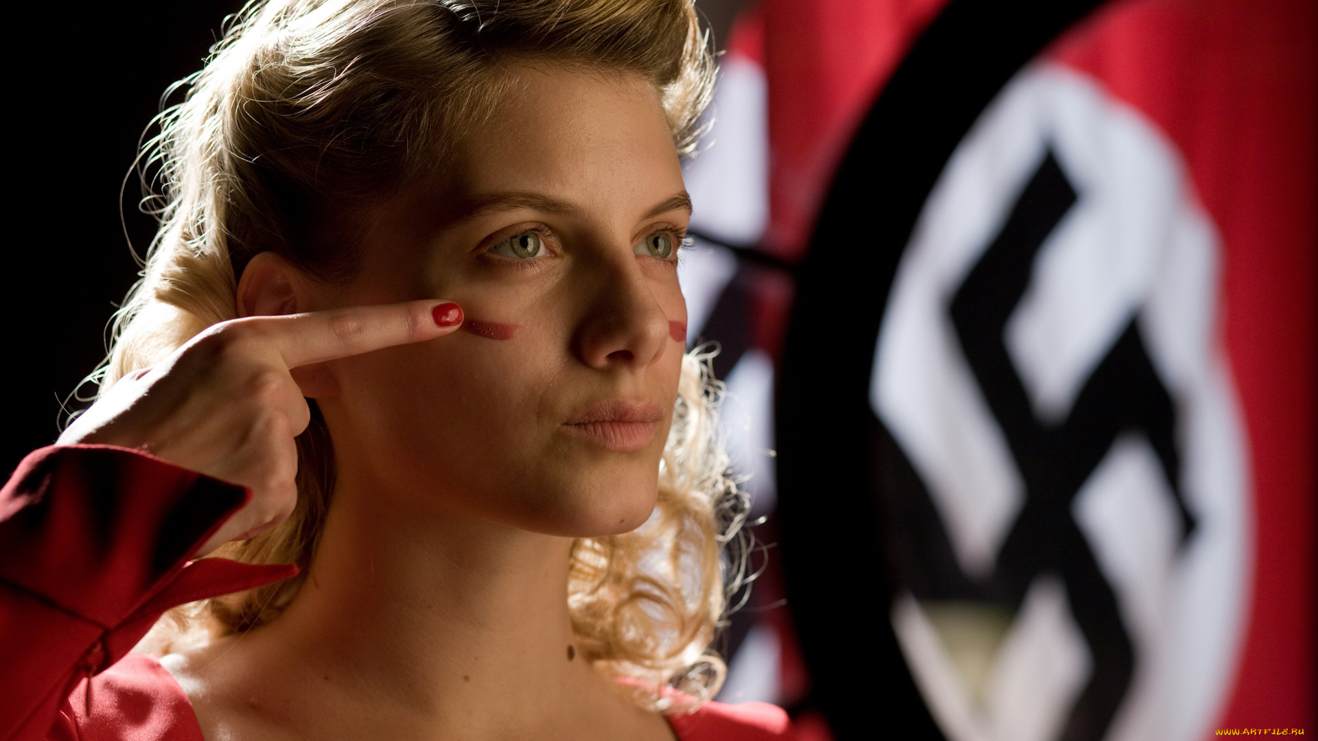 кино, фильмы, inglourious, basterds, женщина, лицо, раскраска, флаг, свастика