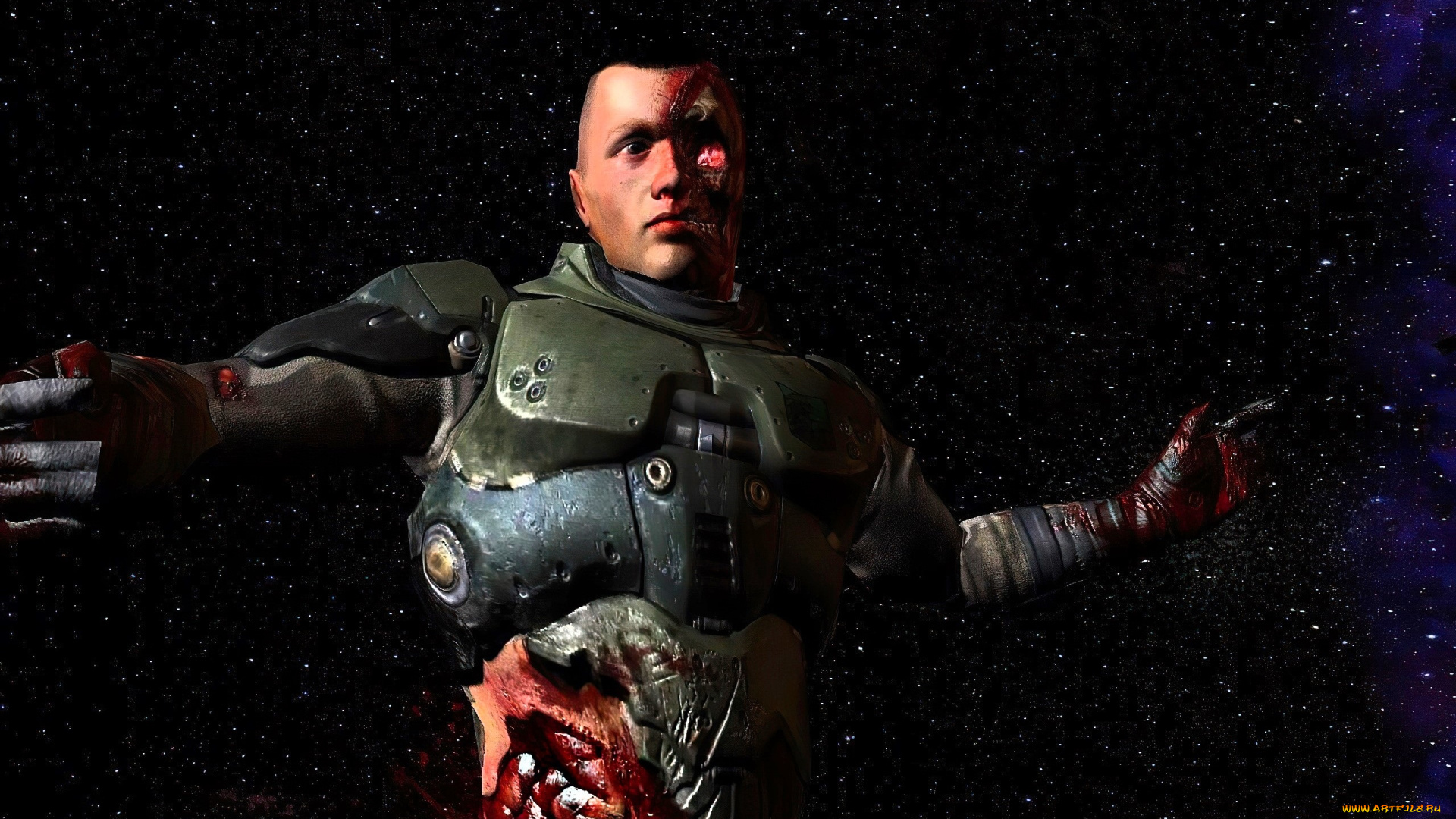 видео, игры, quake, 4, человек, раны, космос