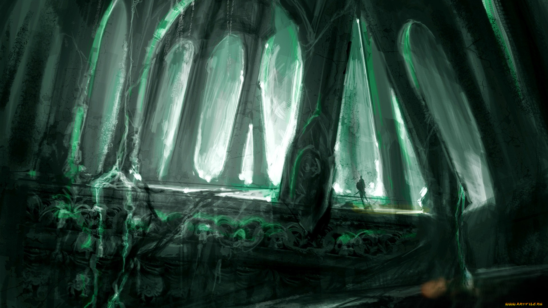 видео, игры, guild, wars, зал, колонны, человек