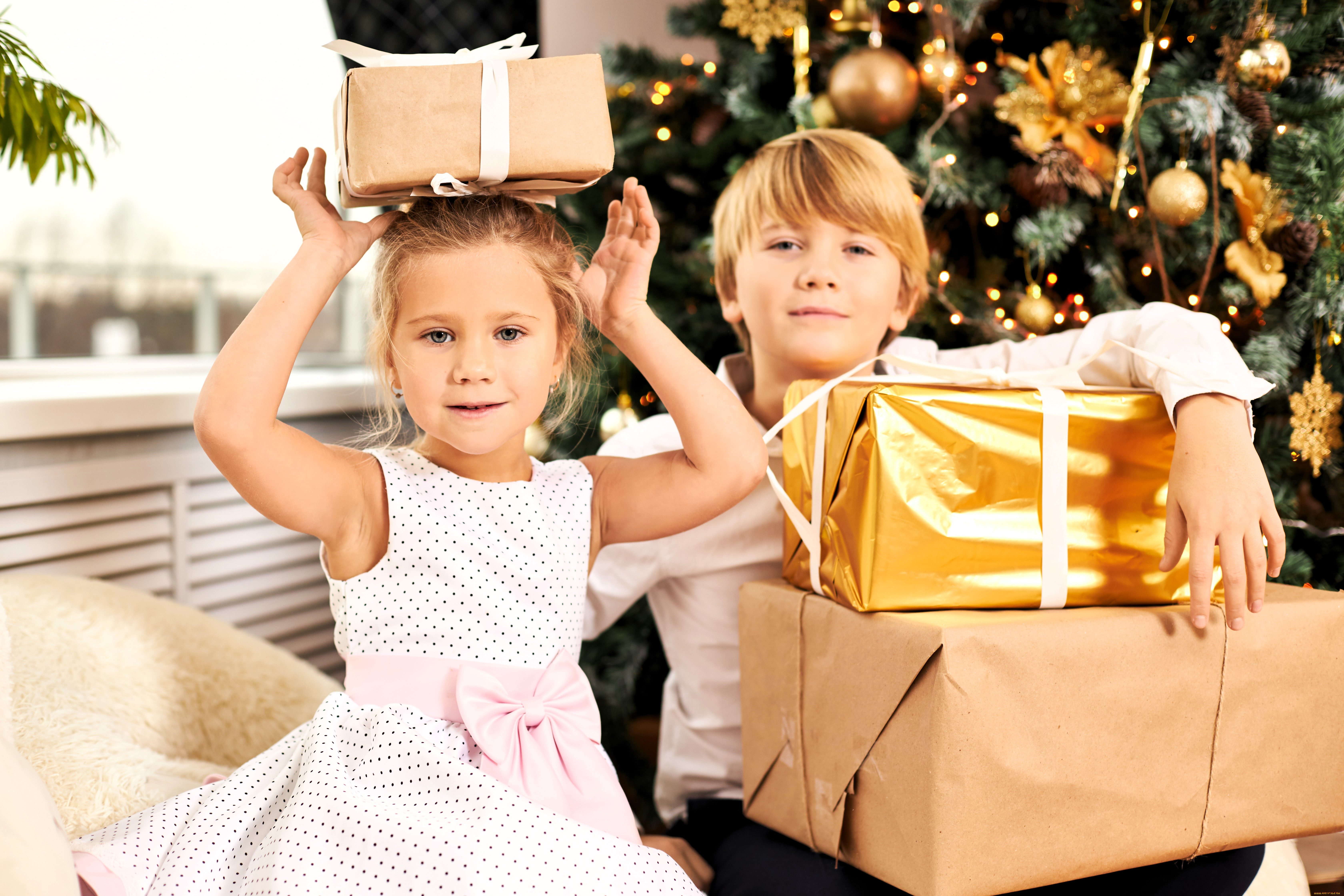 разное, дети, девочка, мальчик, подарки, ёлка