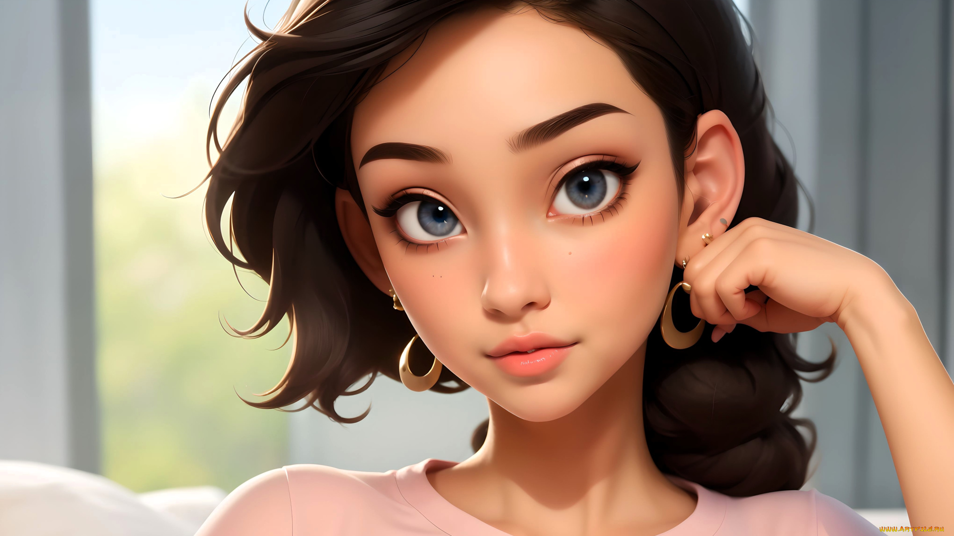 3д, графика, портреты, и, лица, , portraits, and, faсes, девушка, шатенка, лицо, футболка