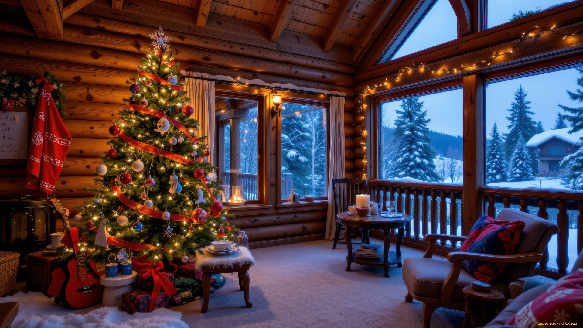 автор, wp, stl, 3д, графика, праздники, , holidays, терраса, елка, гирлянда, подарки