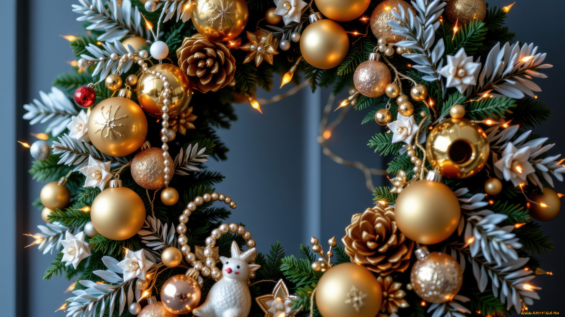 автор, wp, stl, 3д, графика, праздники, , holidays, рождественский, венок, бусы, шарики