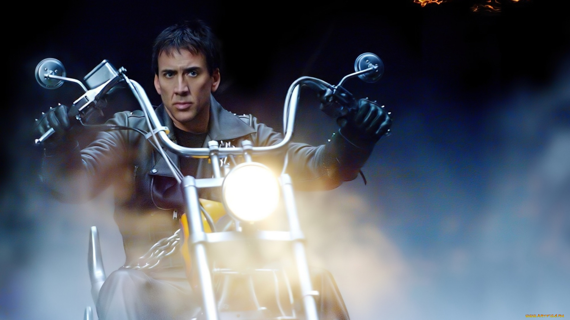 кино, фильмы, ghost, rider, парень, мотоцикл, туман