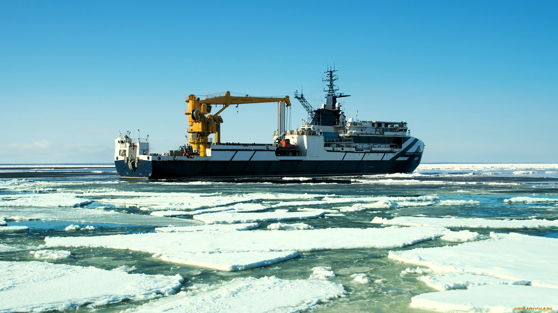 корабли, другое, корабль, кран, лед, море