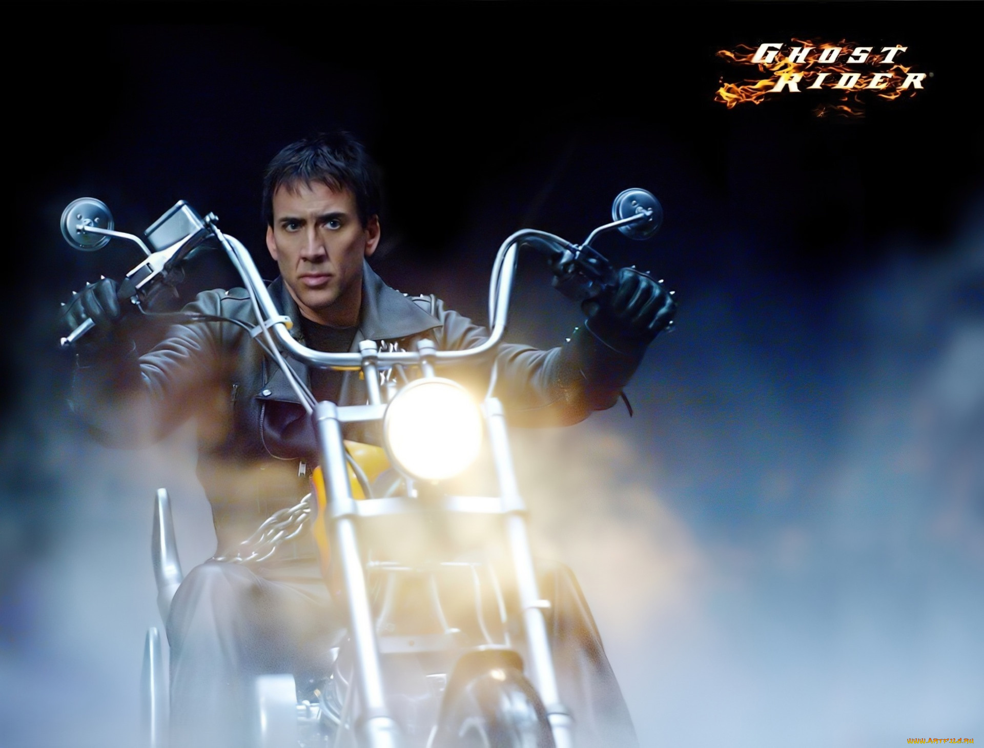 кино, фильмы, ghost, rider, парень, мотоцикл, туман
