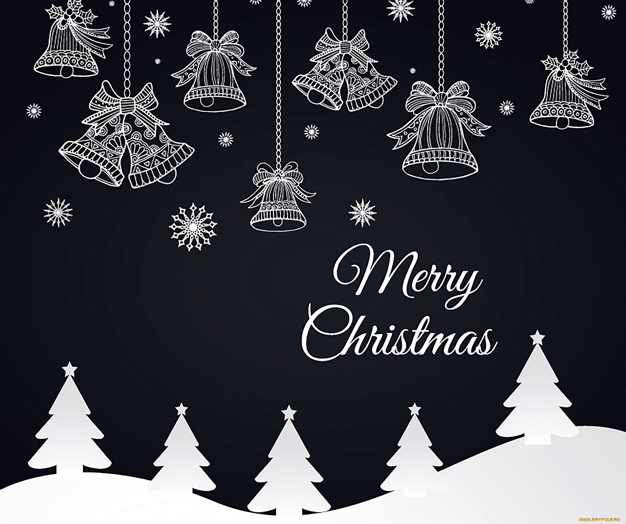 праздничные, векторная, графика, , новый, год, колокольчики, снежинки, снег, ёлки, поздравление