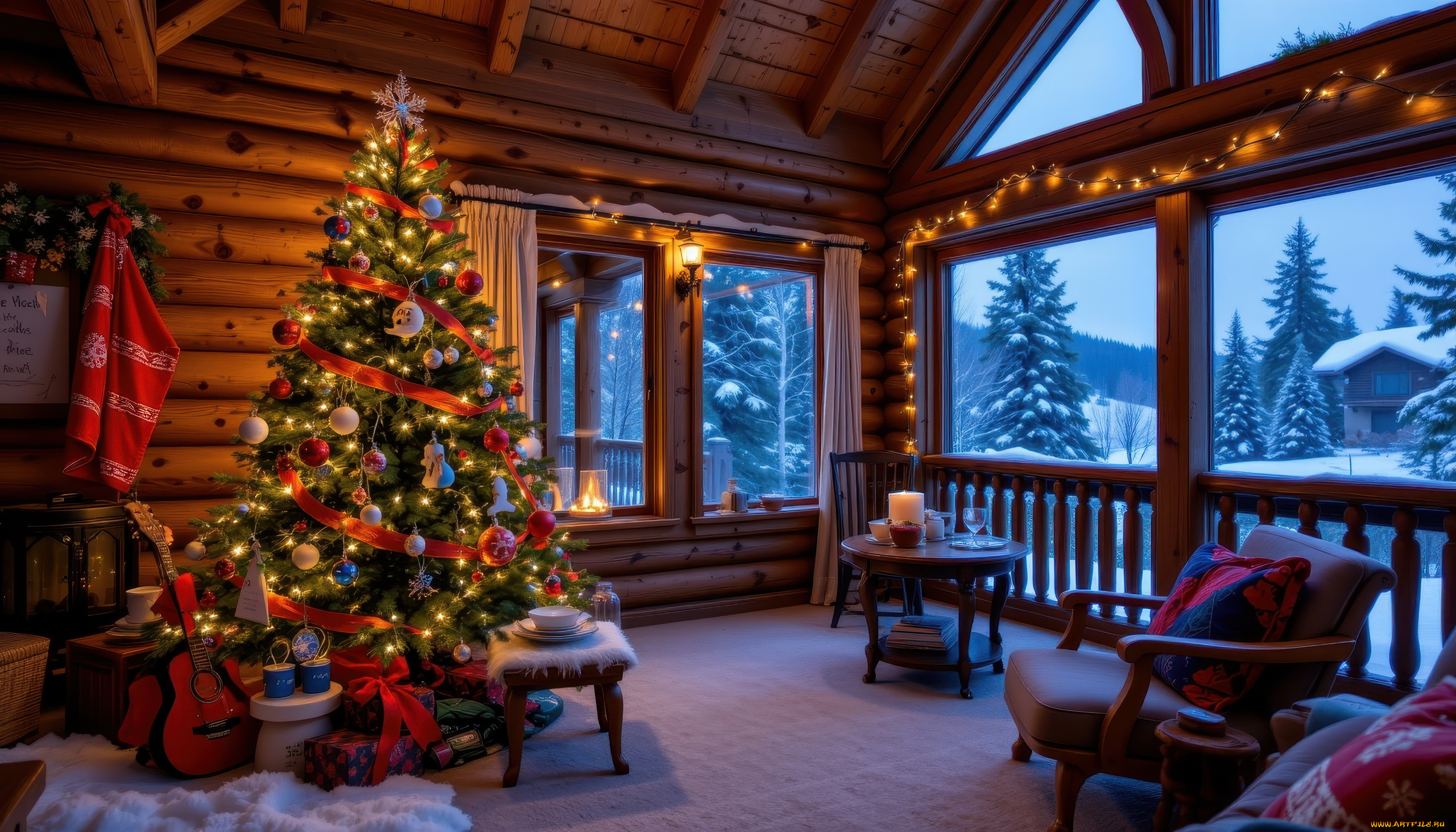 автор, wp, stl, 3д, графика, праздники, , holidays, терраса, елка, гирлянда, подарки