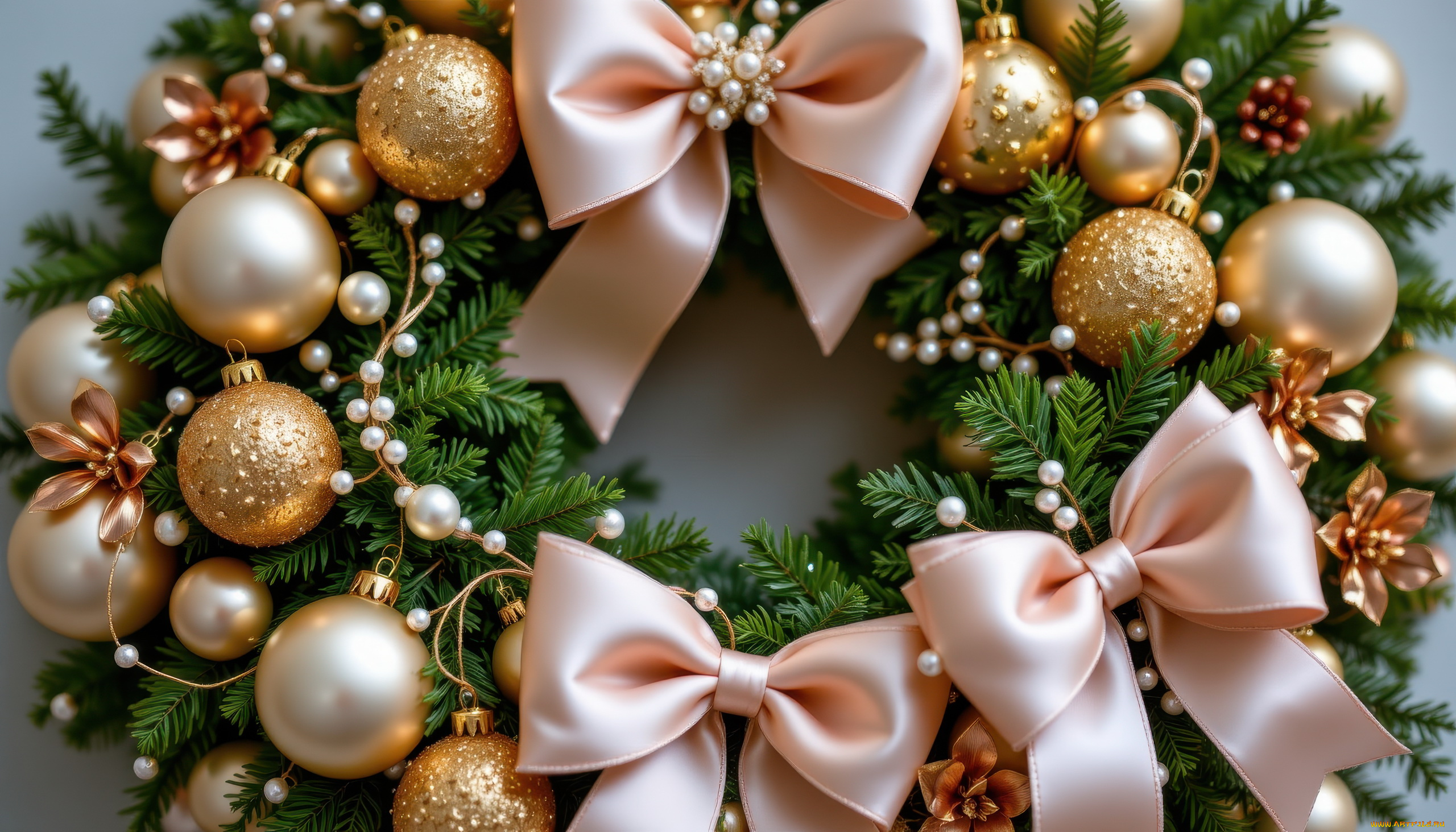 автор, wp, stl, 3д, графика, праздники, , holidays, рождественский, венок, банты, шарики