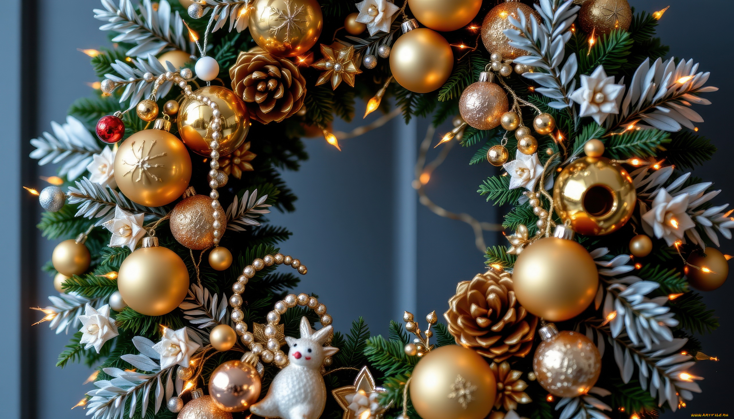 автор, wp, stl, 3д, графика, праздники, , holidays, рождественский, венок, бусы, шарики