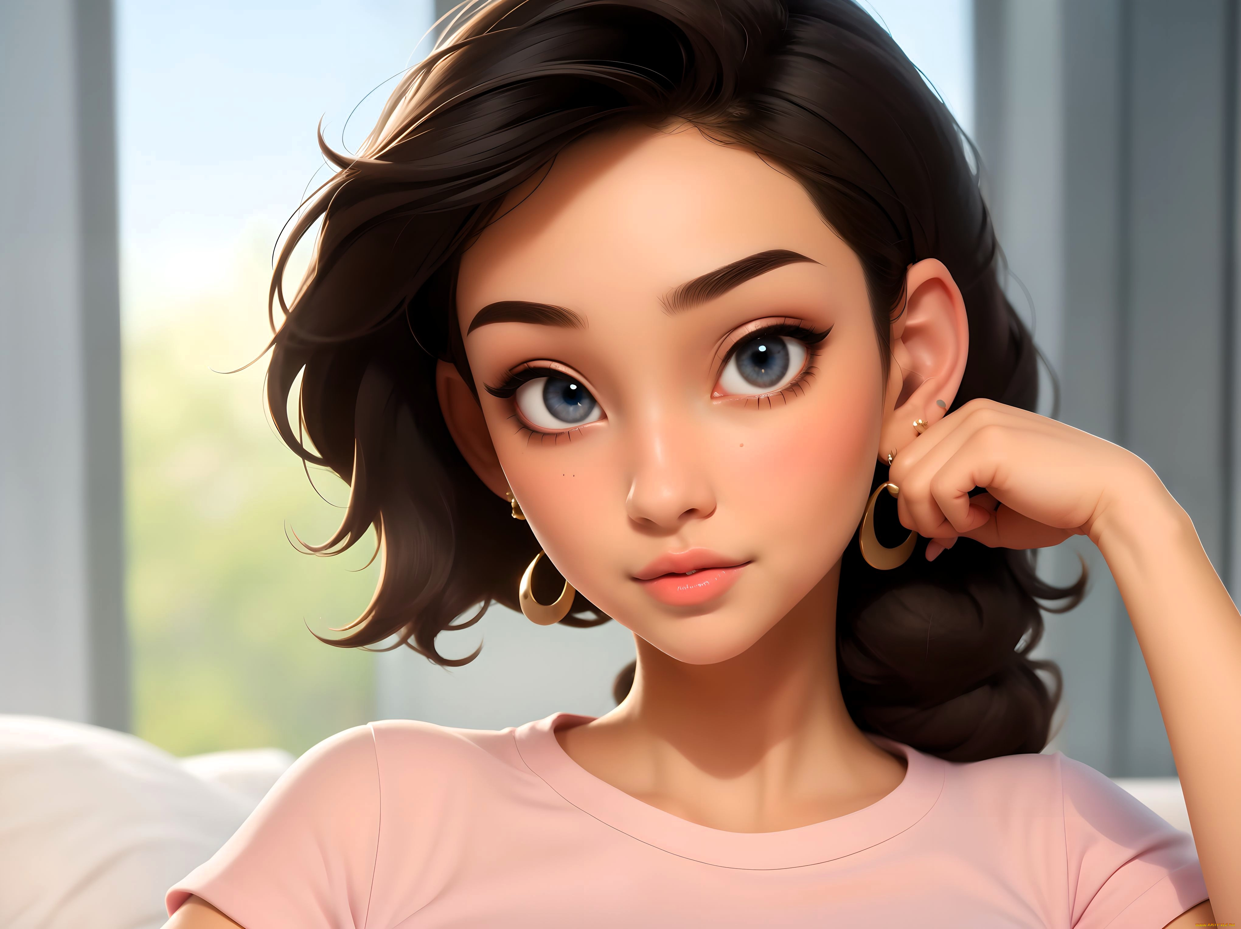 3д, графика, портреты, и, лица, , portraits, and, faсes, девушка, шатенка, лицо, футболка